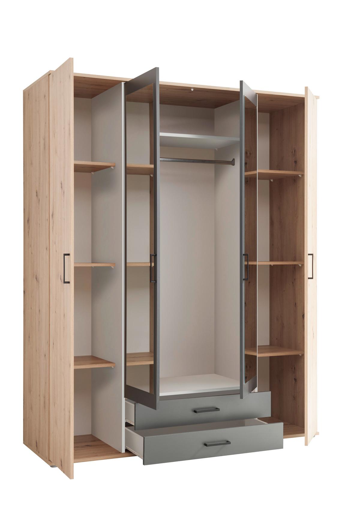 Drehtürenschrank Mit Spiegel 159 cm Chicago, Eiche Dekor - Eichefarben/Anthrazit, Basics, Glas/Holzwerkstoff (159/196/53,5cm) - MID.YOU
