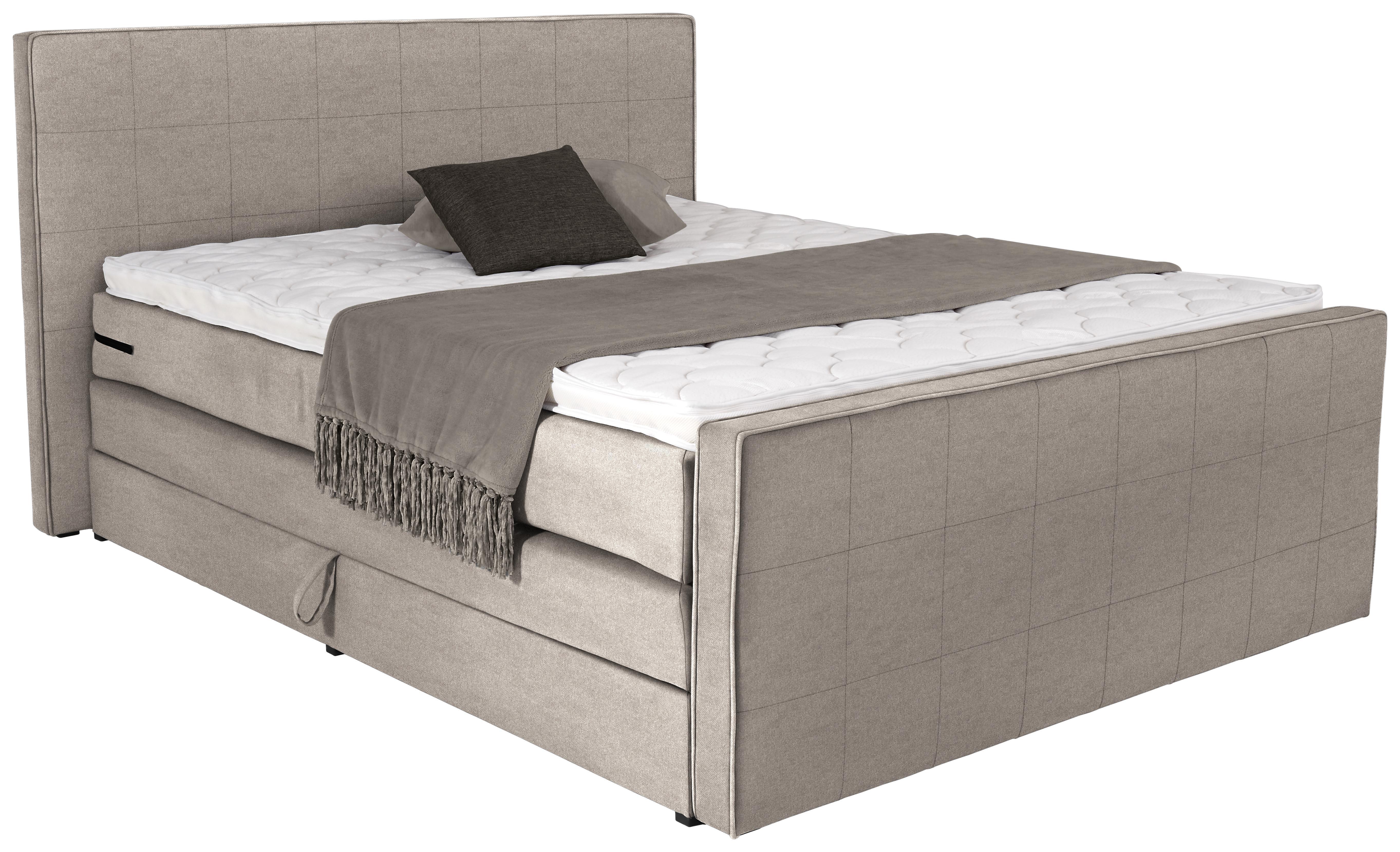 Boxspringbett Naomi 180x200cm Beige - Beige/Schwarz, KONVENTIONELL, Holz/Holzwerkstoff (180/200cm)