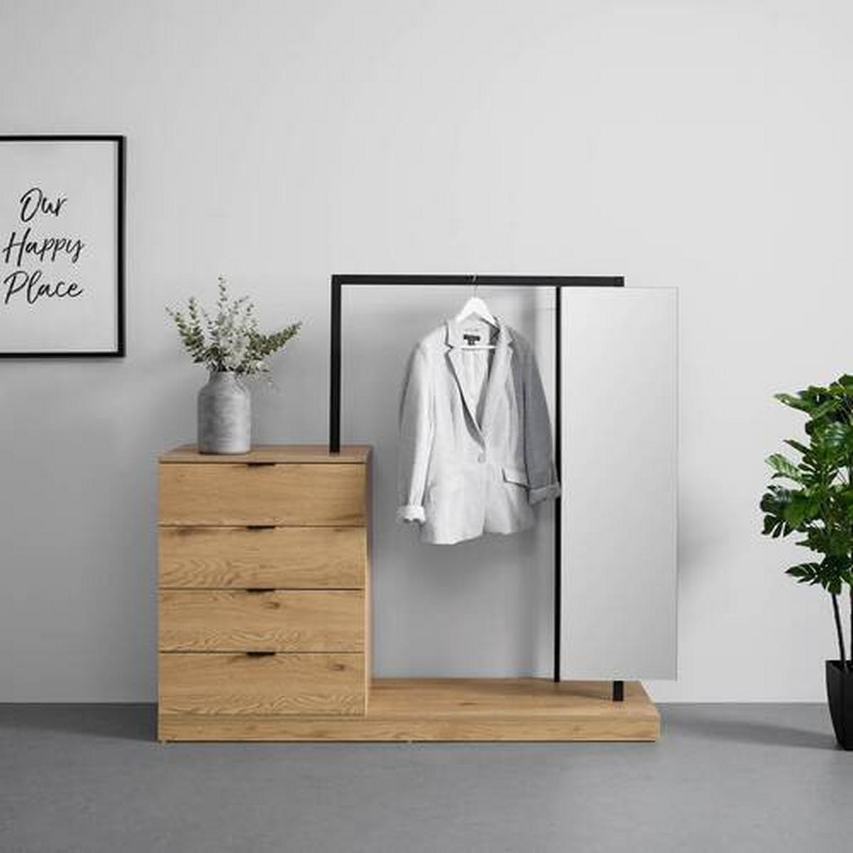 Predsieňový nábytok CONNOR farba dubu - čierna/farba duba, Modern, kov/drevo (145/130/40cm) - Bessagi Home