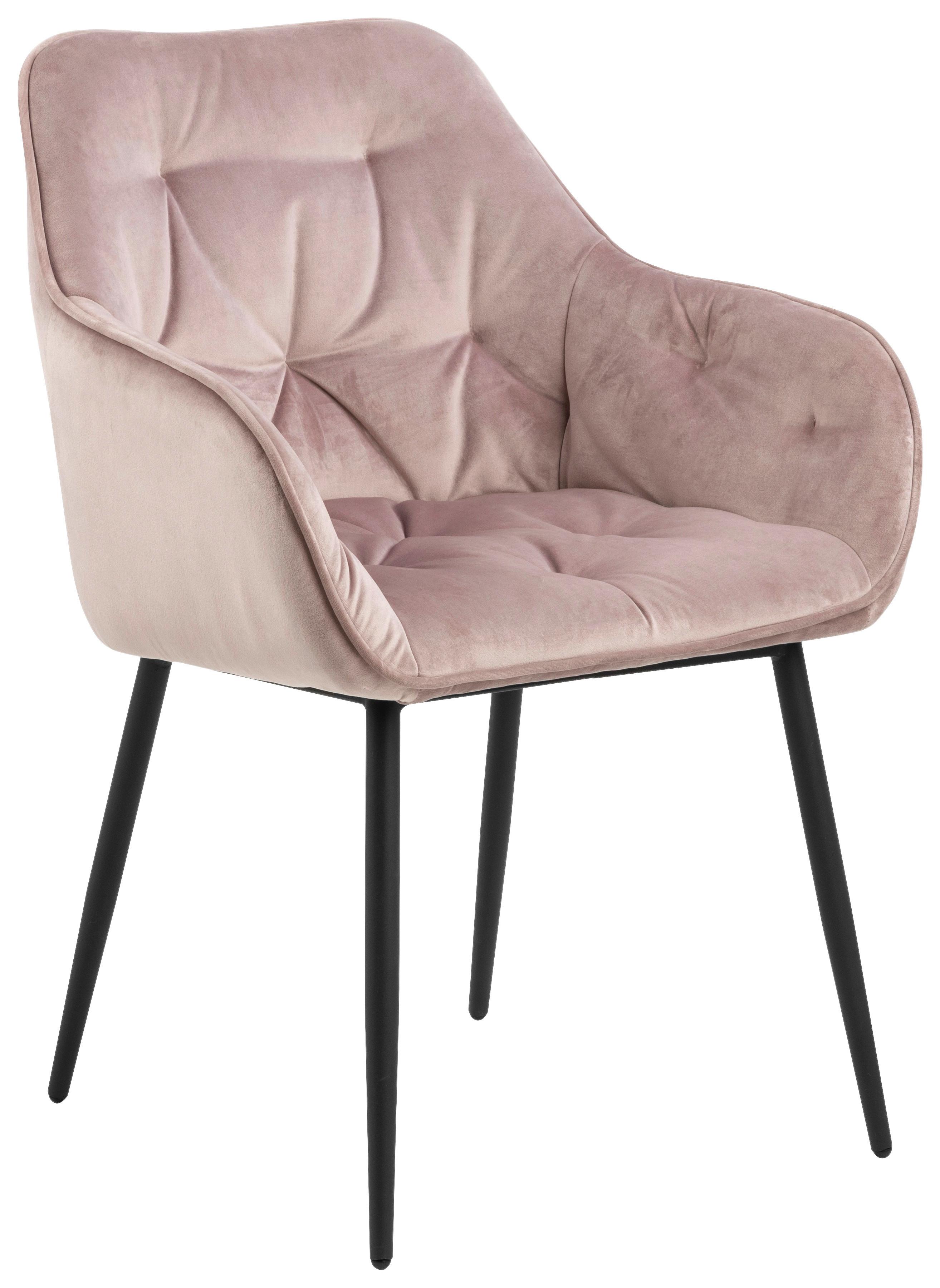 Židle S Područkami Brooke Růžová - růžová/černá, Trend, kov/textil (58/83/55cm) - Livetastic
