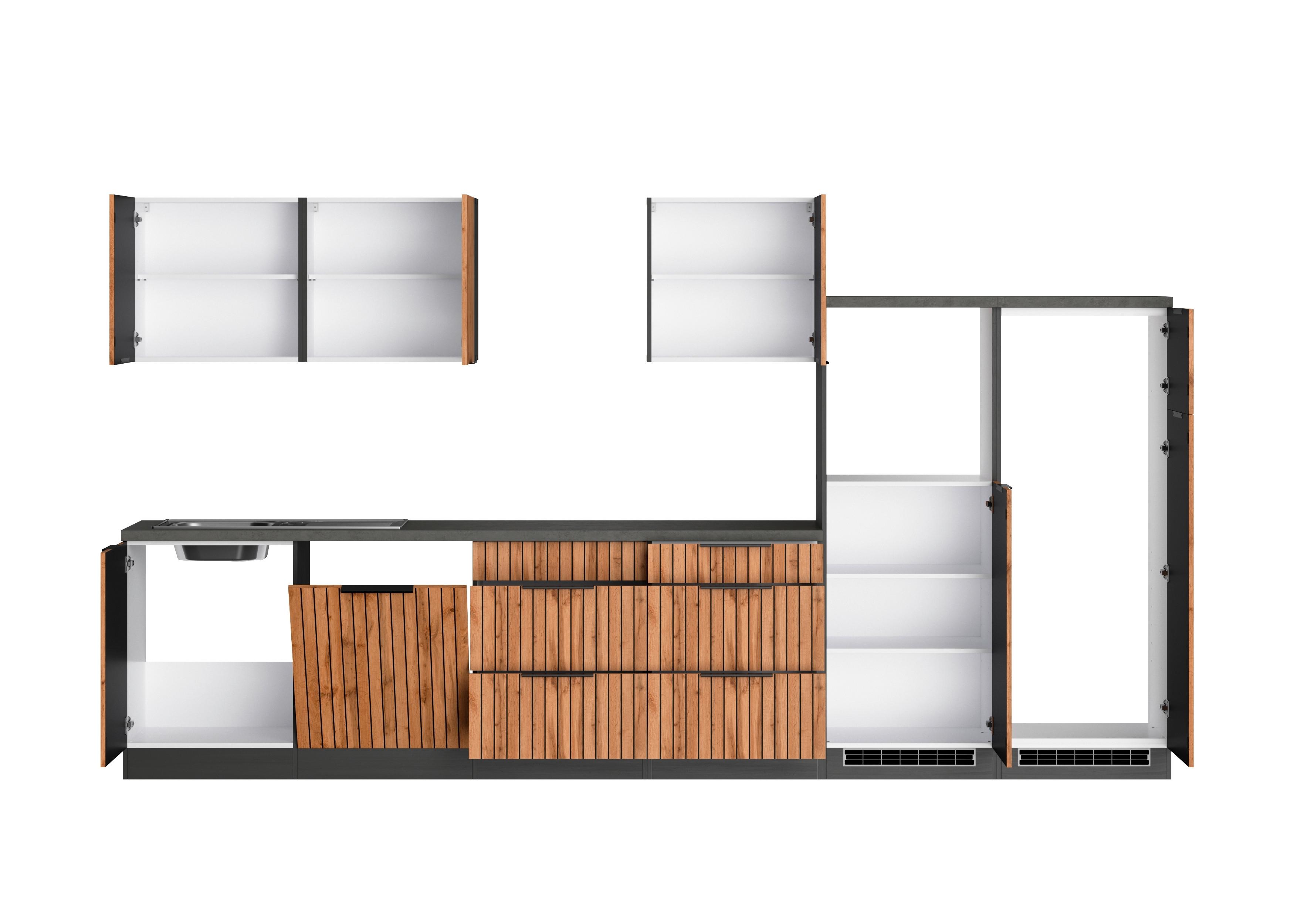 Küchenleerblock Liverpool Graphit/Eiche Dekor B: 360 cm - Schieferfarben/Eiche Wotan, Basics, Holzwerkstoff (360cm) - Held