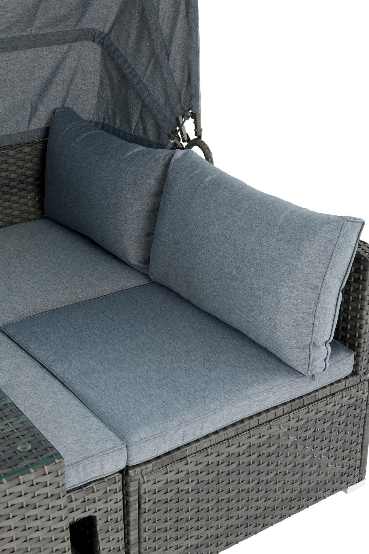 Loungegarnitur 5-Tlg. Almeria, Polyrattan/Textil mit Kissen - Grau, MODERN, Glas/Kunststoff