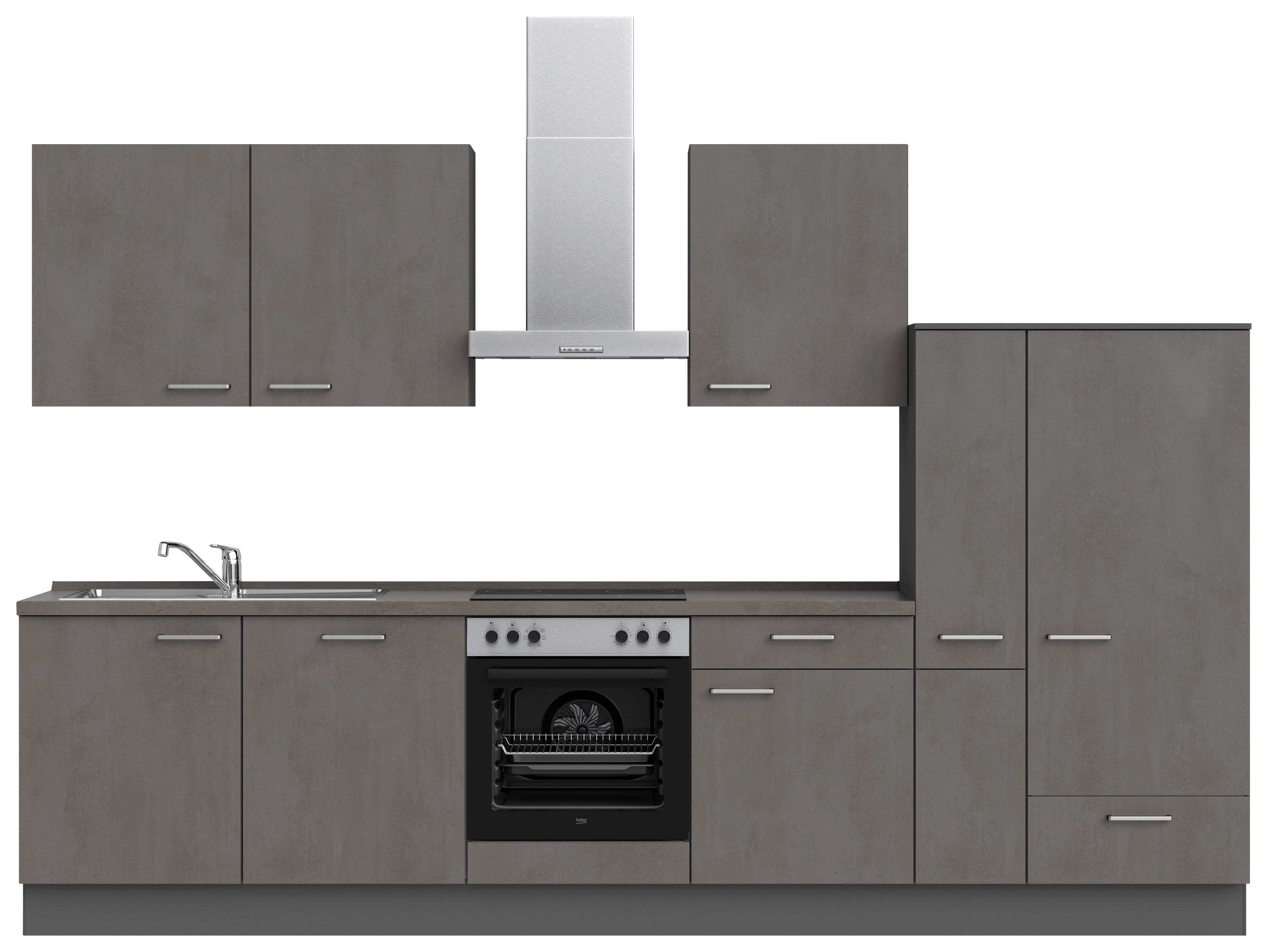 Kuchynská linka 330 cm, bridlicový šedý beton - farba ušľachtilej ocele/bridlicová, Modern, kov/kompozitné drevo (330cm) - Nobilia