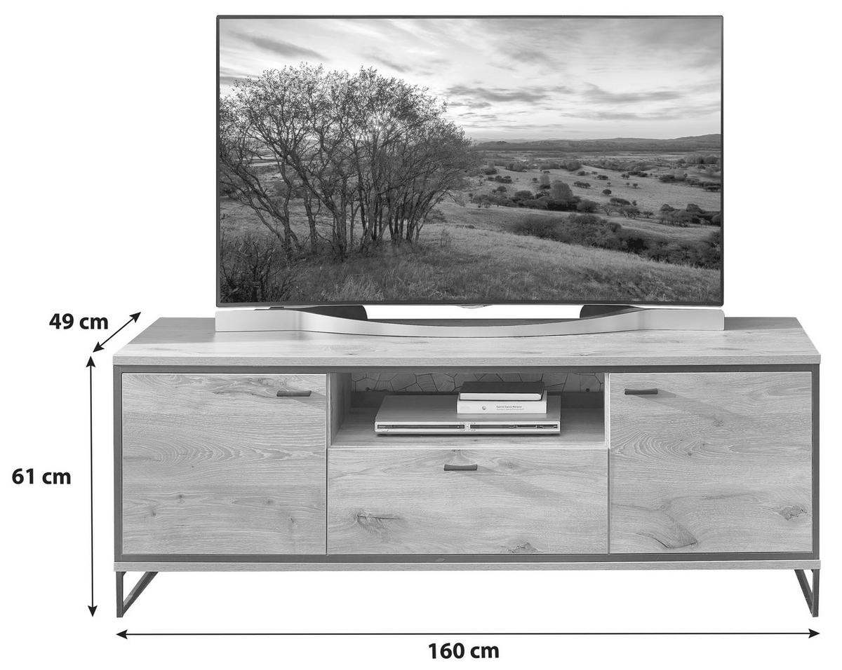 Tv-element Ruben - Eichefarben/Schwarz, KONVENTIONELL, Holzwerkstoff/Metall (160/61/49cm) - Livetastic