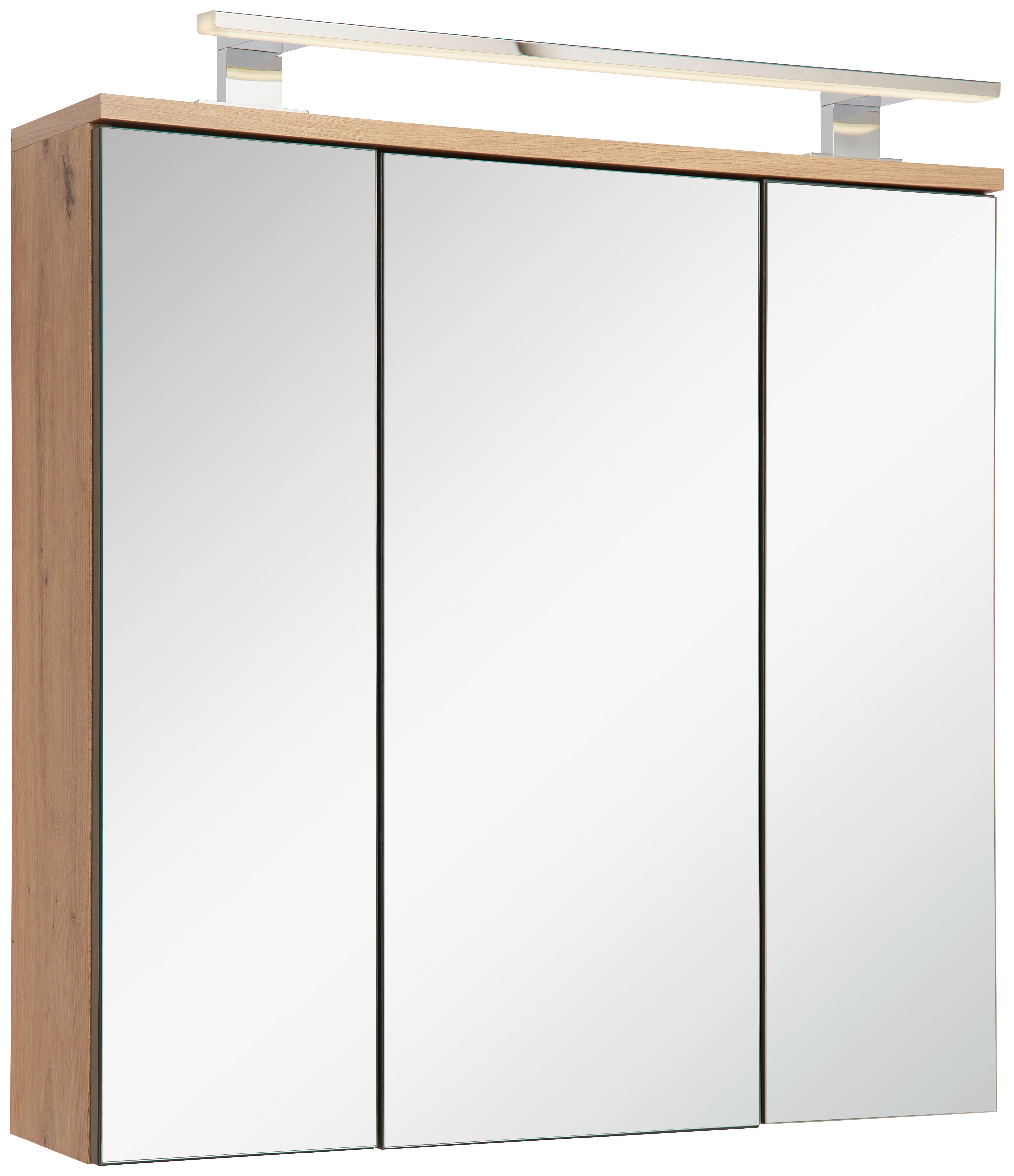 Spiegelschrank Giga mit Led 3- Türig BxHxT 70x70x19 cm - Eiche Artisan, MODERN, Glas/Holzwerkstoff (70/70/19cm)