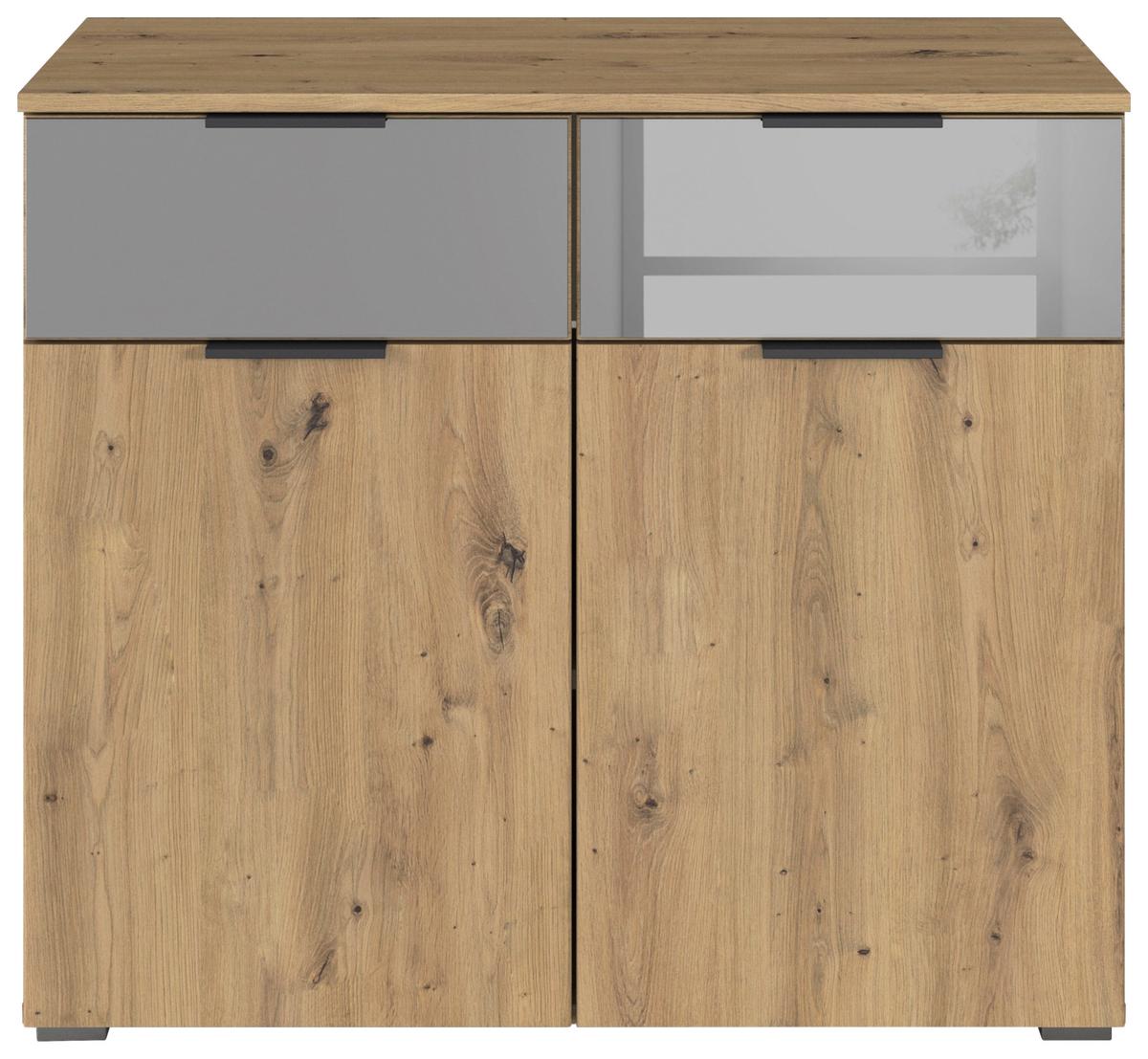 Kommode Skyla Eiche Dekor/Grauspiegel B:93cm - MODERN, Glas/Holzwerkstoff (93/81/42cm) - Rauch Möbel