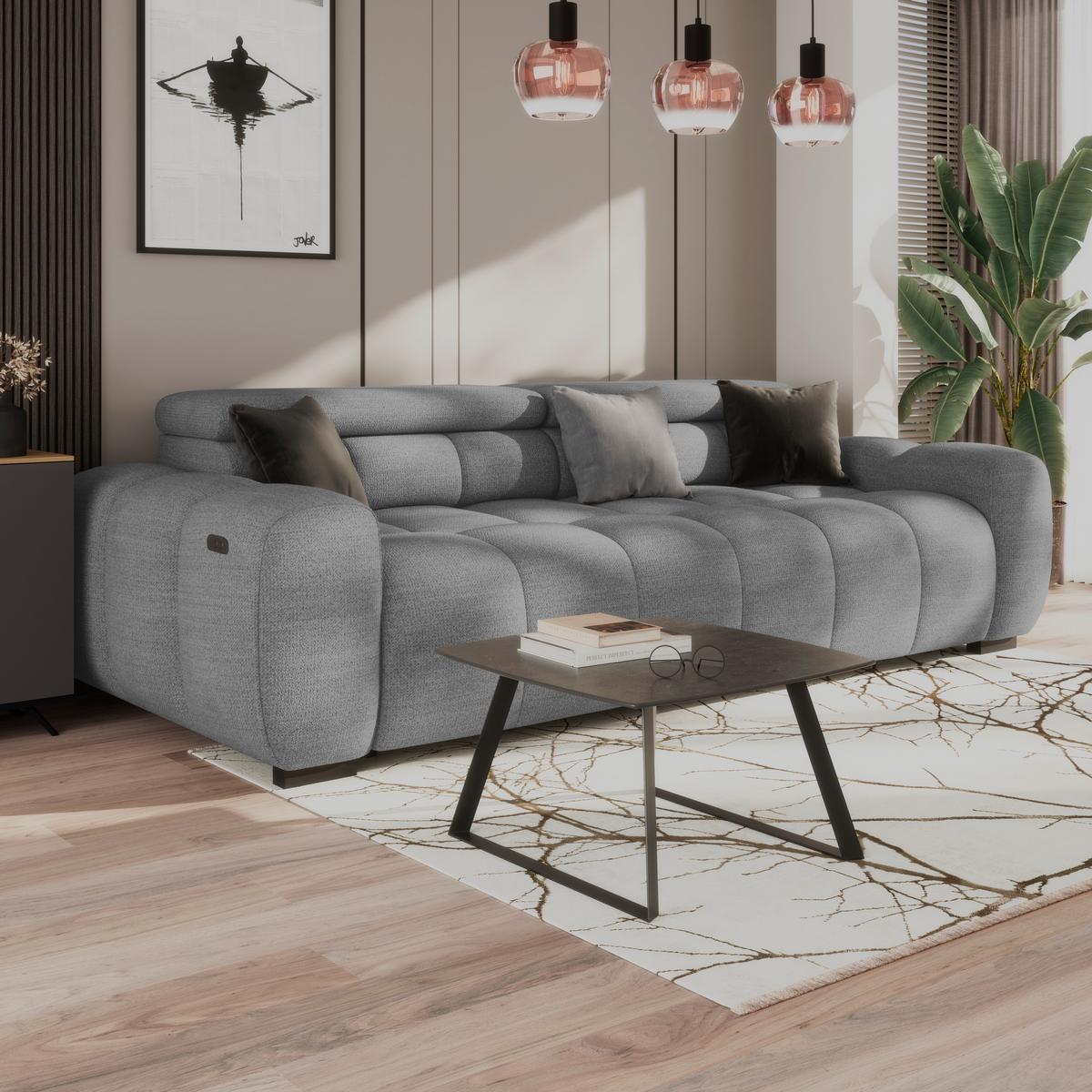 Bigsofa Bull Webstoff grau, B: 248 cm - Schwarz/Grau, Design, Textil (248/77-97/108cm) - Luca Bessoni