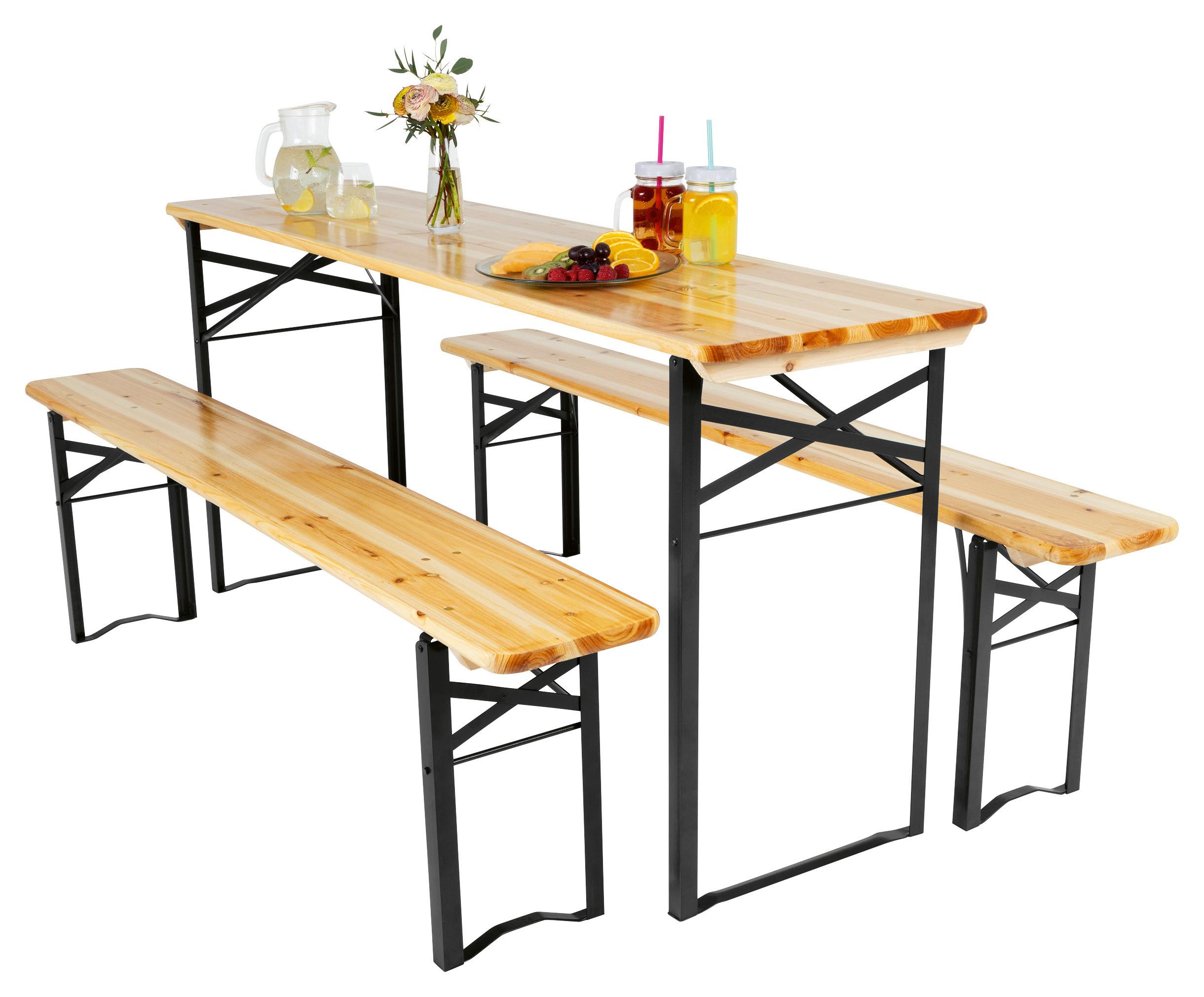 Bierzeltgarnitur 3tlg. - Fichtefarben, Basics, Holz/Metall (167/46/75cm)