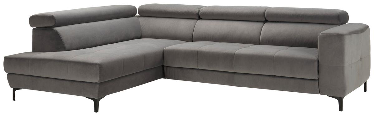 Rohová sedačka EMMA, ľavá, sivá,nast.op.hl,USB,el.výsuv - čierna/sivá, Modern, textil (210/301cm) - Premium Living