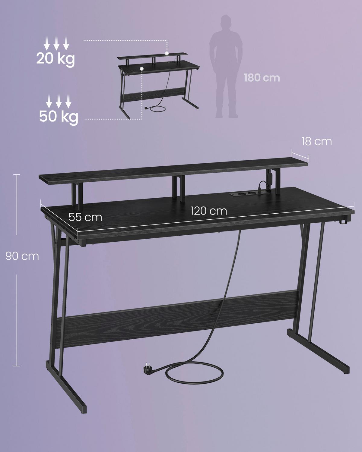 PC stôl LWD192B56V1 - čierna, Trend, kov/kompozitné drevo (120/60/91cm) - MID.YOU