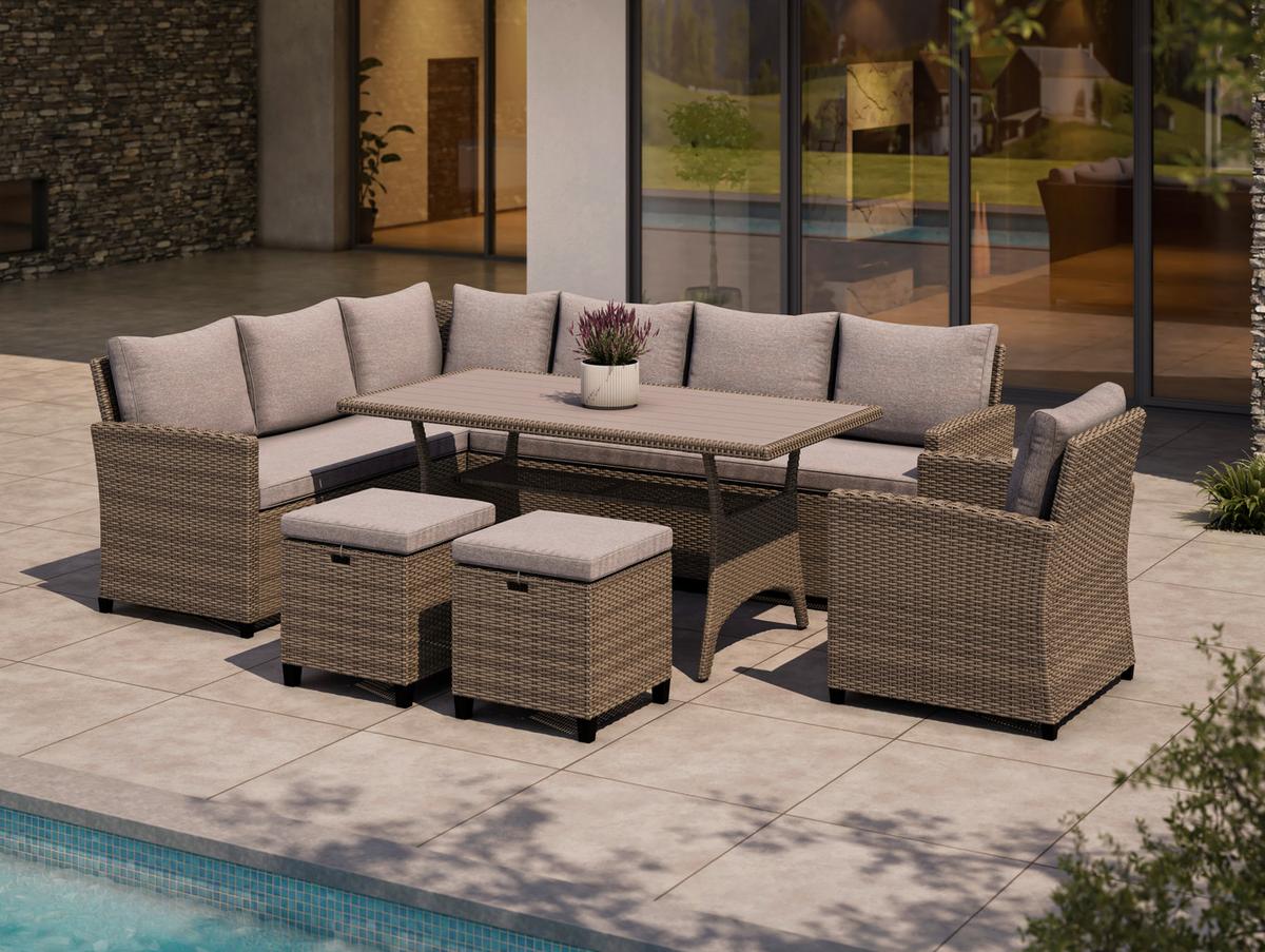 Loungegarnitur Porto New - Grau, MODERN, Kunststoff/Textil (175/232cm) - Beldano