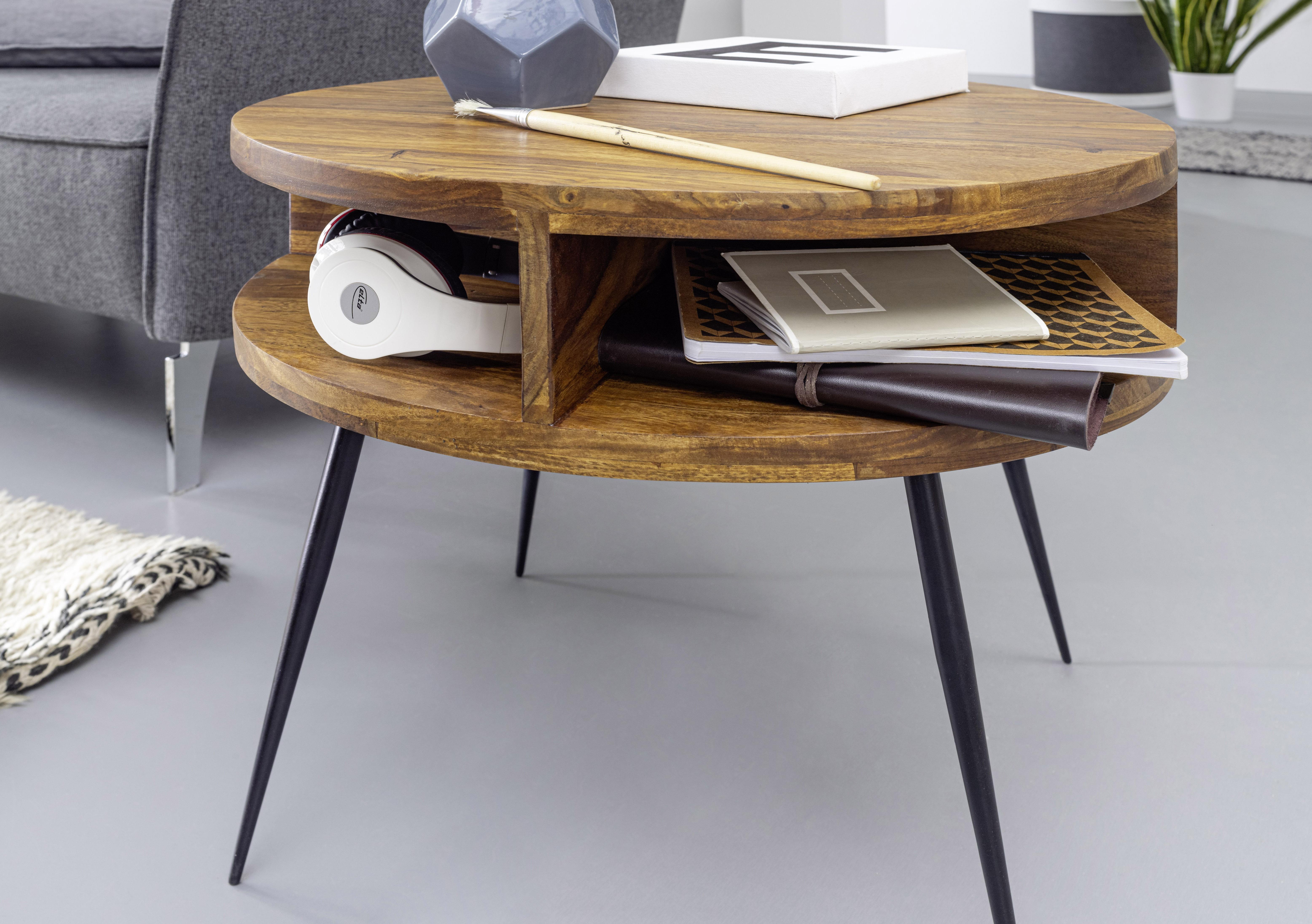 Couchtisch Holz Massiv ,sheesham - Sheeshamfarben/Schwarz, MODERN, Holz/Metall (60/60/50cm) - MID.YOU