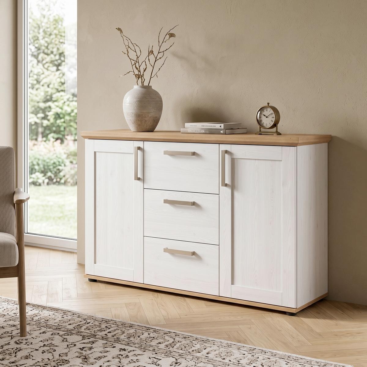 Tálalószekrény Verona - Artisan tölgy/fehér, Design, faalapú anyag (129/80/40cm) - Livetastic