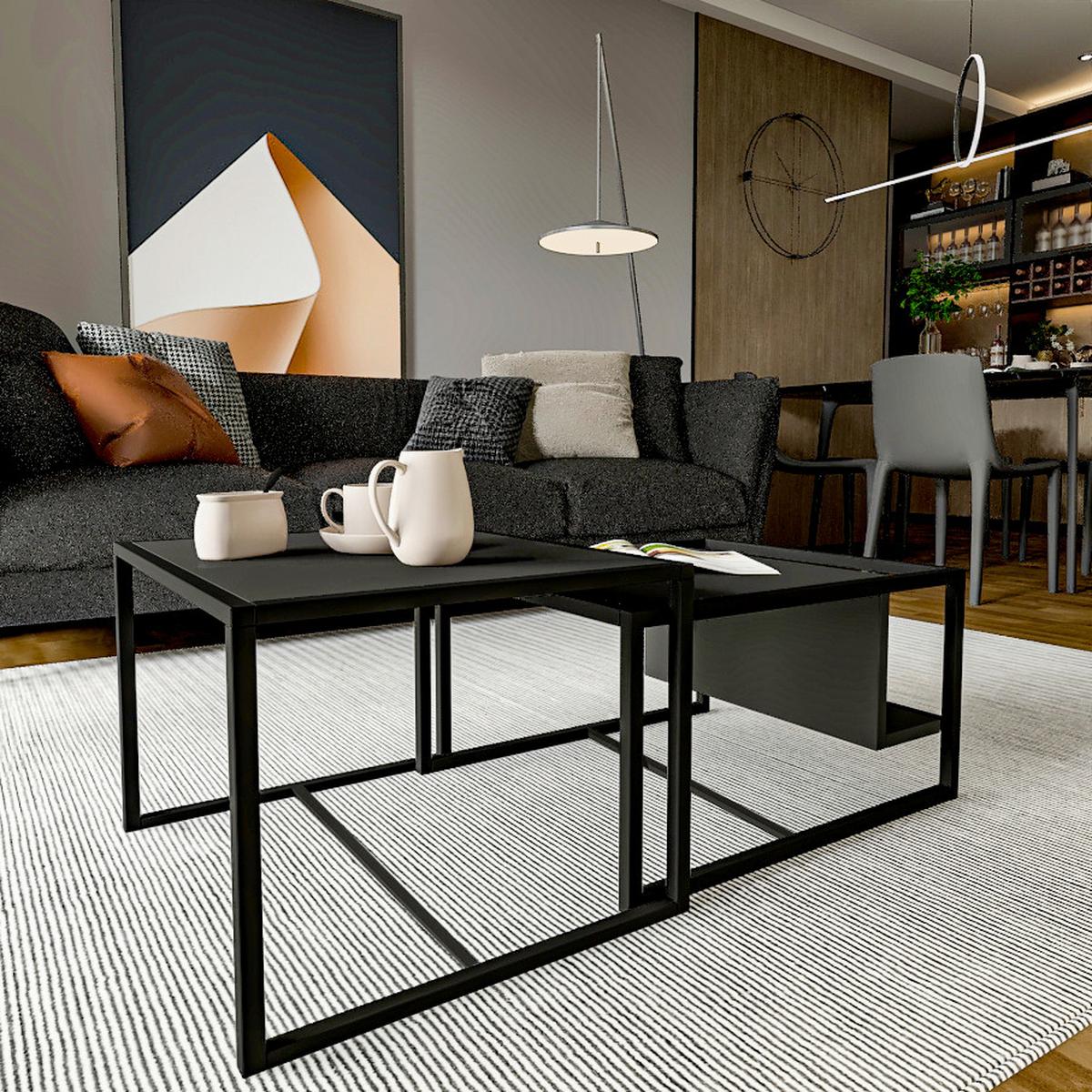 Couchtisch Bati Anthrazit B: 60-63 Cm - Anthrazit/Schwarz, Design, Holzwerkstoff/Metall (60-63/45-40/50-55cm) - Livetastic