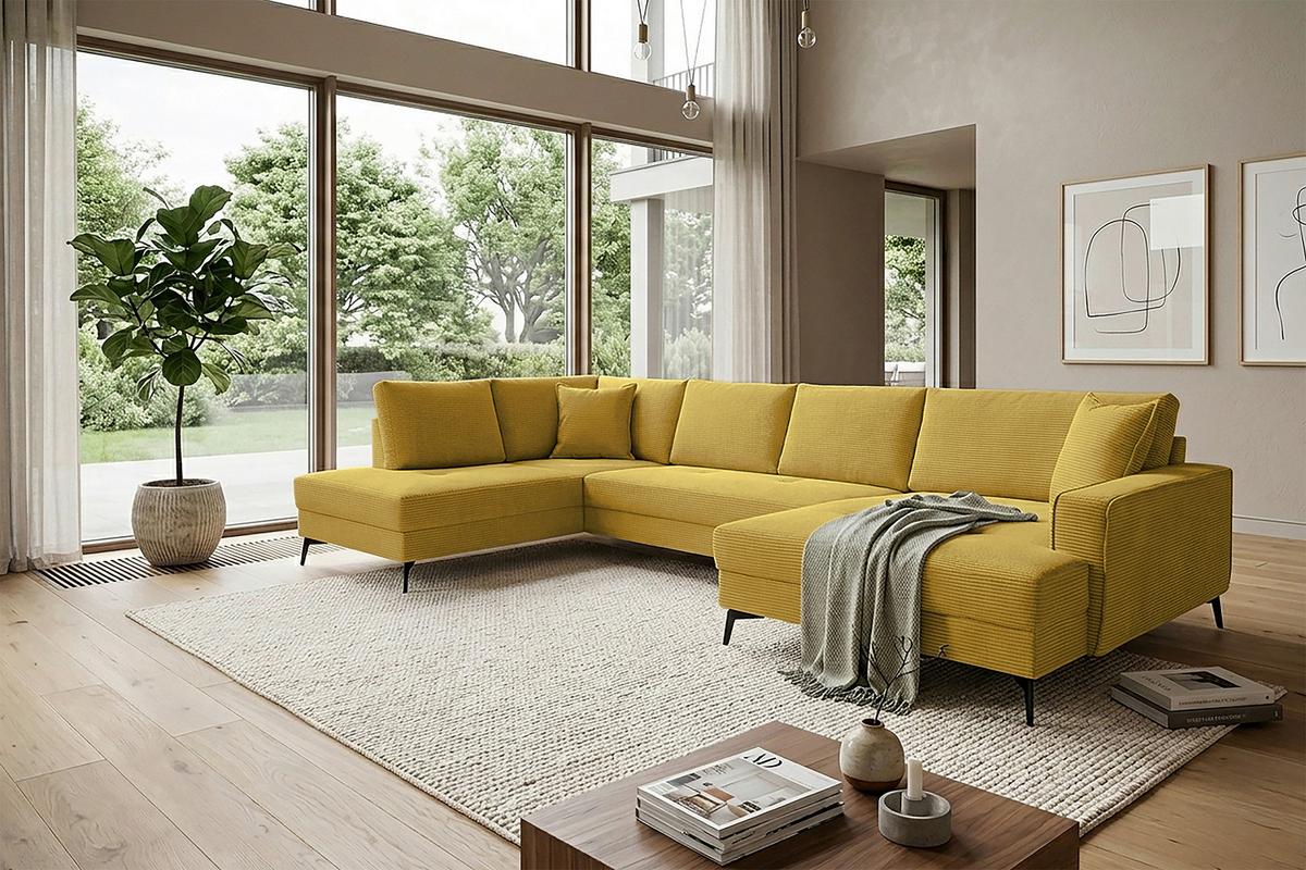 Wohnlandschaft Zero Senfgelb U-Form 195x362x173cm - Senfgelb/Schwarz, Trend, Textil (195/362/173cm)