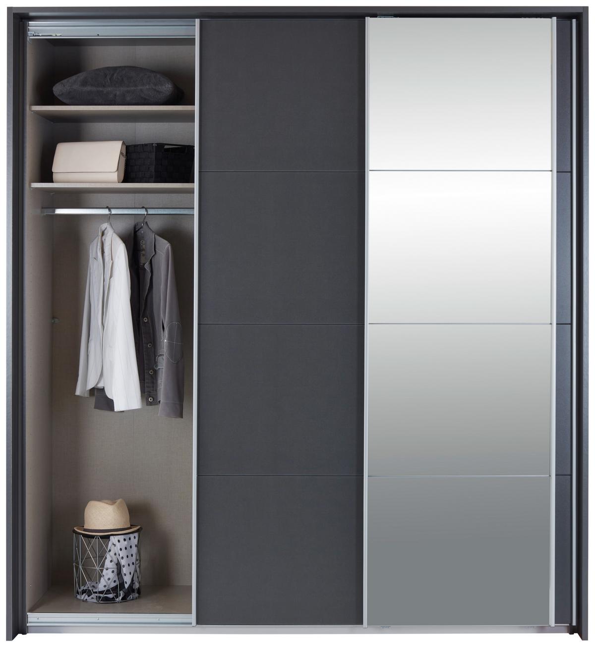 Skriňa s posuvnými dverami MIAMI, Š/V/H:cca 203/229/62cm - sivá/hliníková, Modern, kov/kompozitné drevo (203/229/62cm)