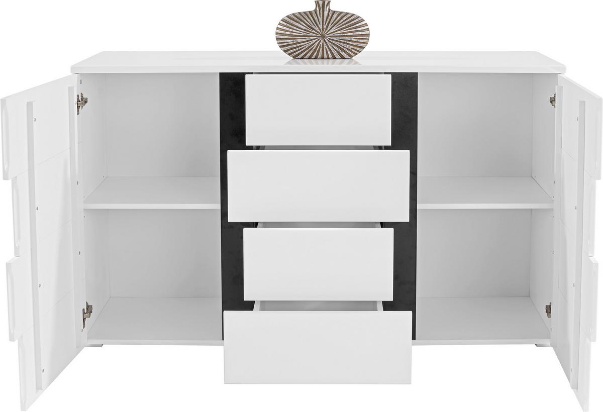 Kommode Grifflos B 150cm Split, Weiß/schwarz - Schwarz/Weiß, MODERN, Holzwerkstoff (150/90/42cm)