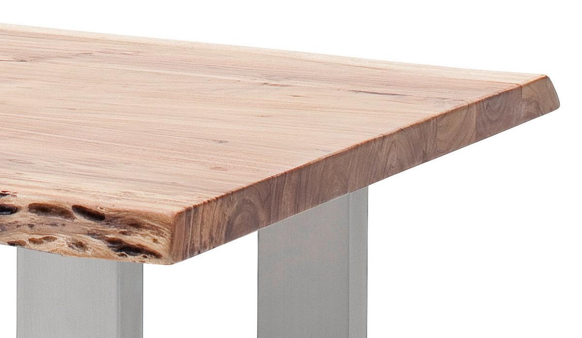 Couchtisch Holz mit Massiver Tischplatte Cartagena, Akazie - Edelstahlfarben/Akaziefarben, MODERN, Holz/Metall (75/45/75cm)