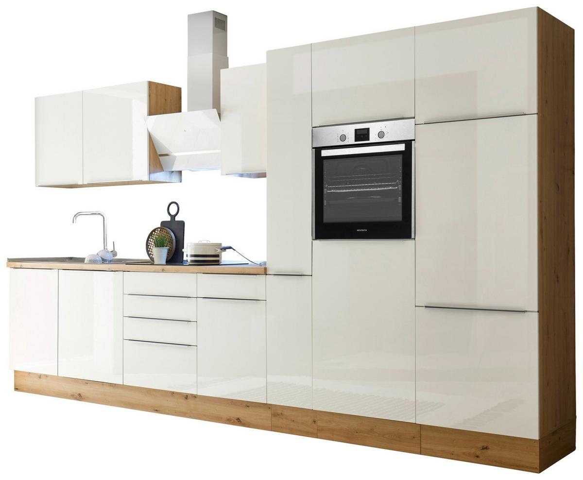 Küchenzeile Bema Mit Geräten B: 370 Cm Weiß/eiche Dekor - Weiß Hochglanz/Eiche Artisan, LIFESTYLE, Holzwerkstoff (370cm) - Respekta