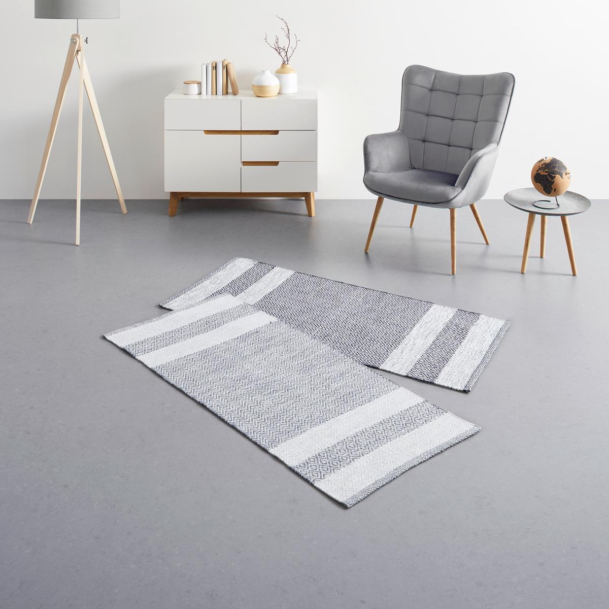 Ručně tkaný koberec ELISA, š/d: 60/120cm - bílá/tmavě šedá, Moderní, textil (60/120cm) - Modern Living