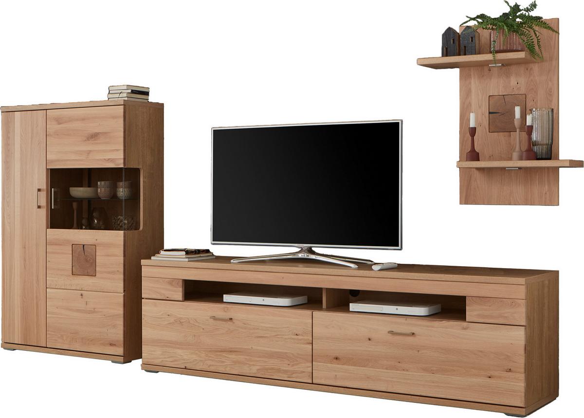 Wohnwand Kansas - Alteiche/Silberfarben, KONVENTIONELL, Glas/Holz (317,1/171/50,2cm) - Livetastic