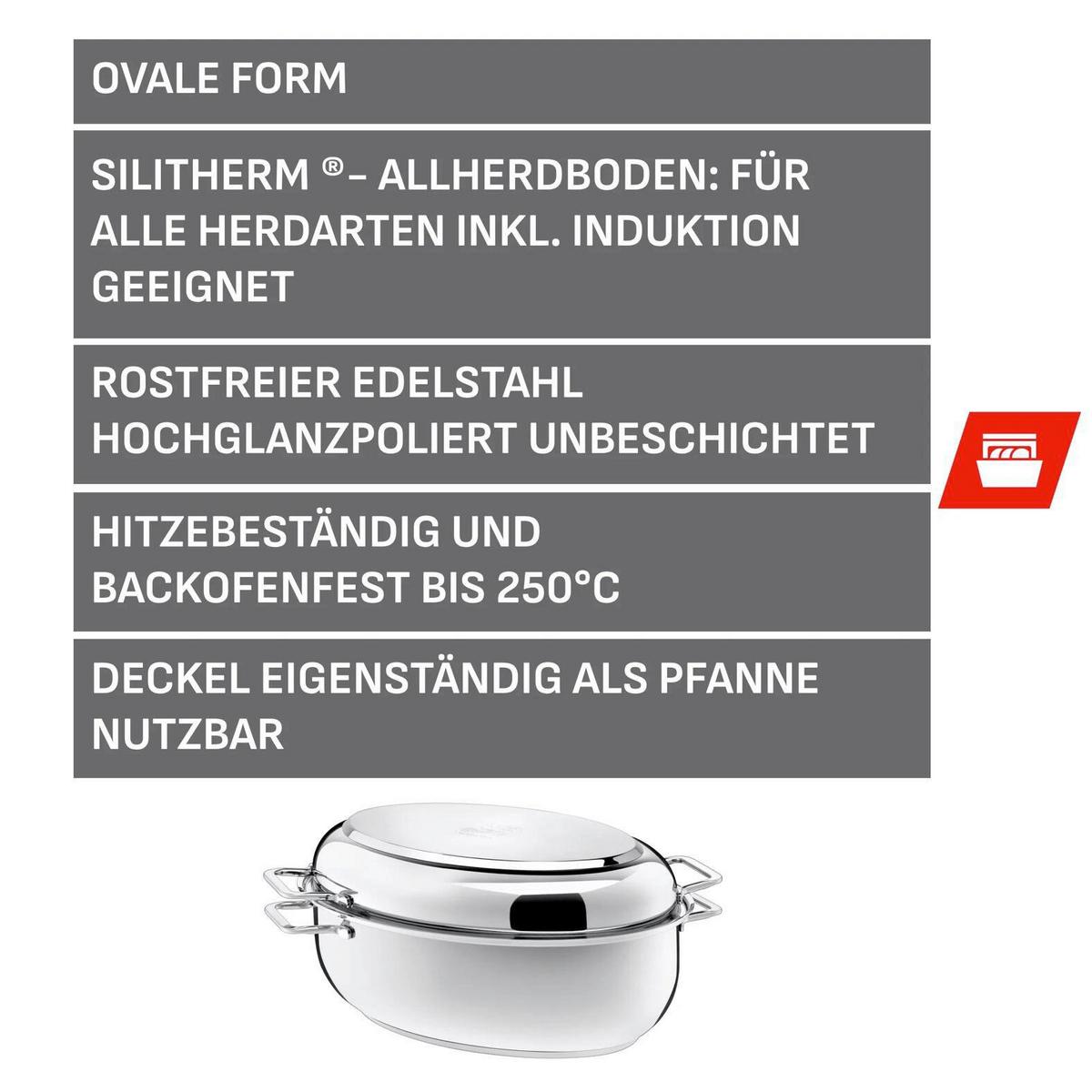 Bräter Metall Edelstahlfarben 8,5 L 250°C - Edelstahlfarben, Basics, Metall