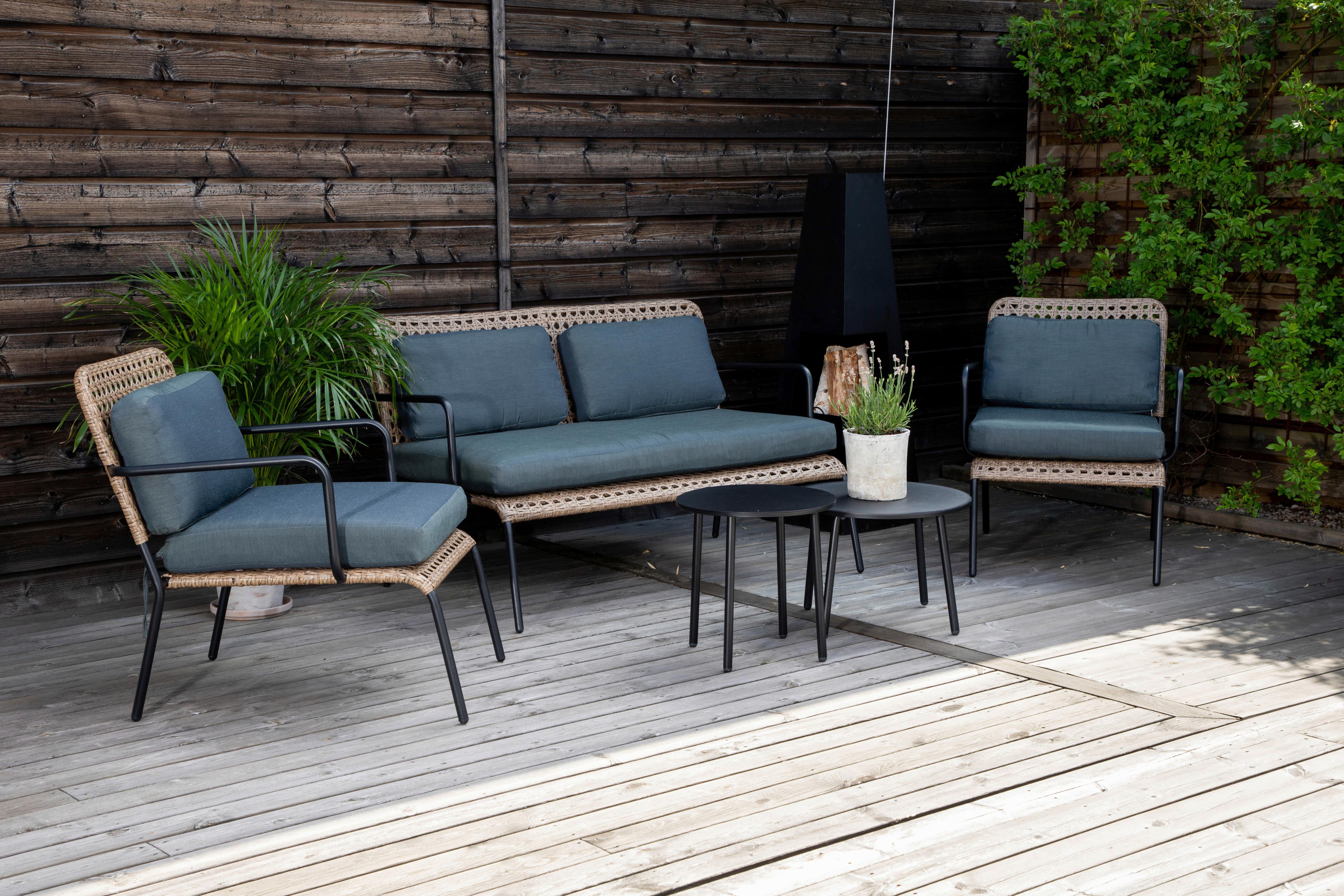Loungegarnitur 5-Tlg Paola Holz/Metall mit Kissen - Dunkelgrau/Schwarz, KONVENTIONELL, Naturmaterialien/Holz - Gardenson