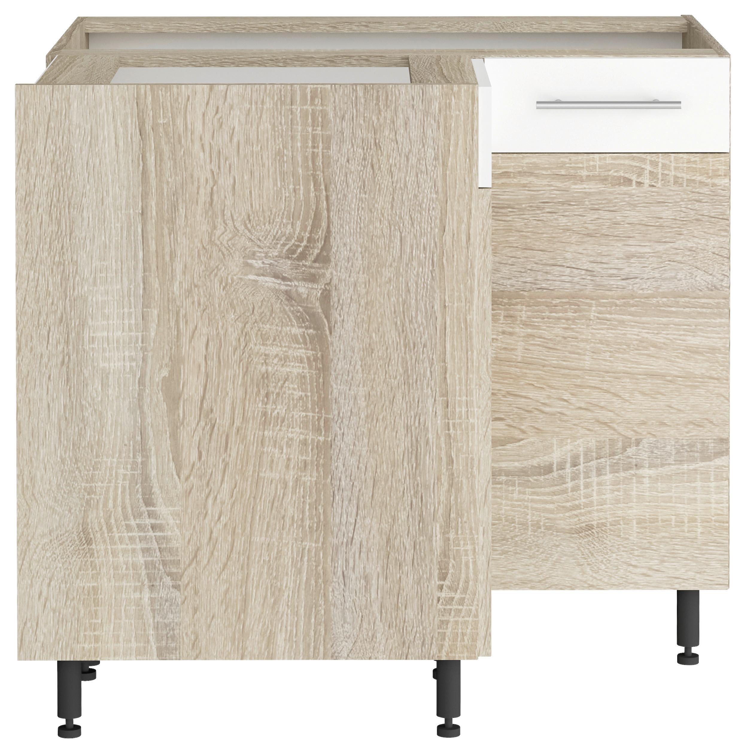 Sarok Alsószekrény Corina - tölgyfa színű/fehér, Modern, műanyag/fa (90/82,4/90cm)