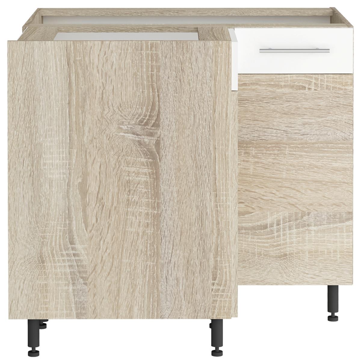 Sarok Alsószekrény Corina - tölgyfa színű/fehér, Modern, műanyag/fa (90/82,4/90cm)