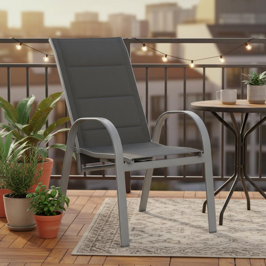 Gartensessel Stapelbar Amalfi Aluminium - Grau, MODERN, Kunststoff/Metall (59/107/71cm) - Gardenson