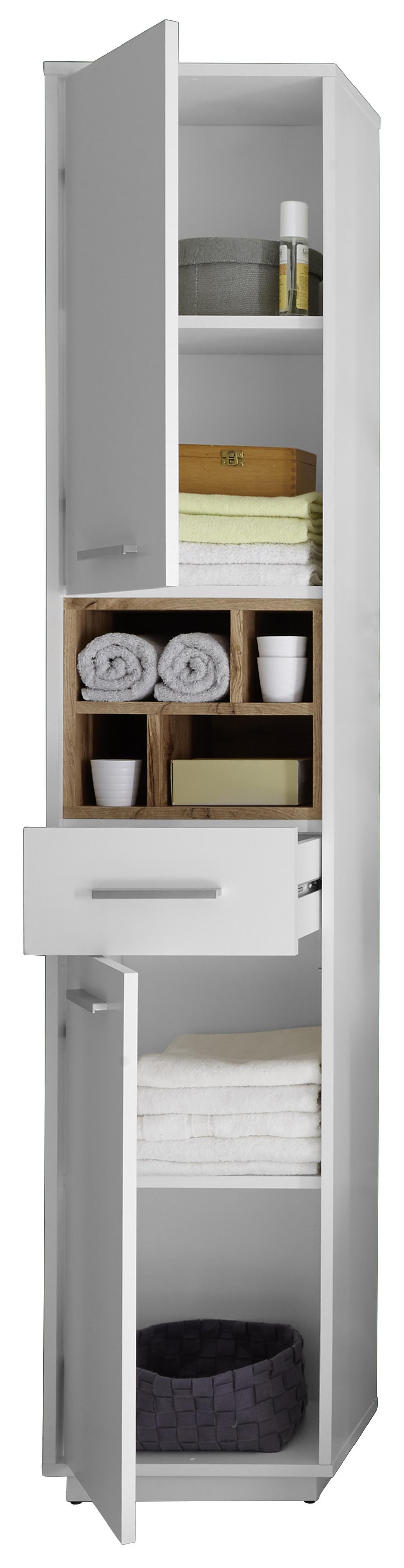 Vysoká skriňa MILANO šírka 38cm - biela/prírodná farba, Design, kompozitné drevo/plast (38/190/30cm) - MID.YOU