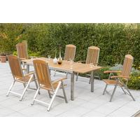 Gartensessel Klappbar Keros Echtholz Akazie verstellbar - Silberfarben/Akaziefarben, ROMANTIK / LANDHAUS, Holz/Metall (60/118/48cm) - Gardenson
