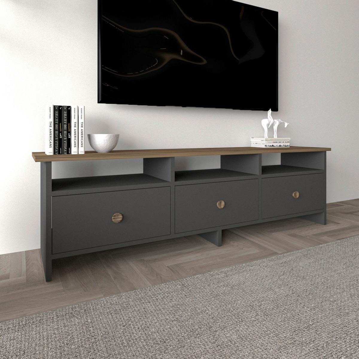 Lowboard Oslo Anthrazit/Nussbaumfa. B: 150cm - Anthrazit/Nussbaumfarben, Design, Holzwerkstoff (150/47/36cm) - Livetastic