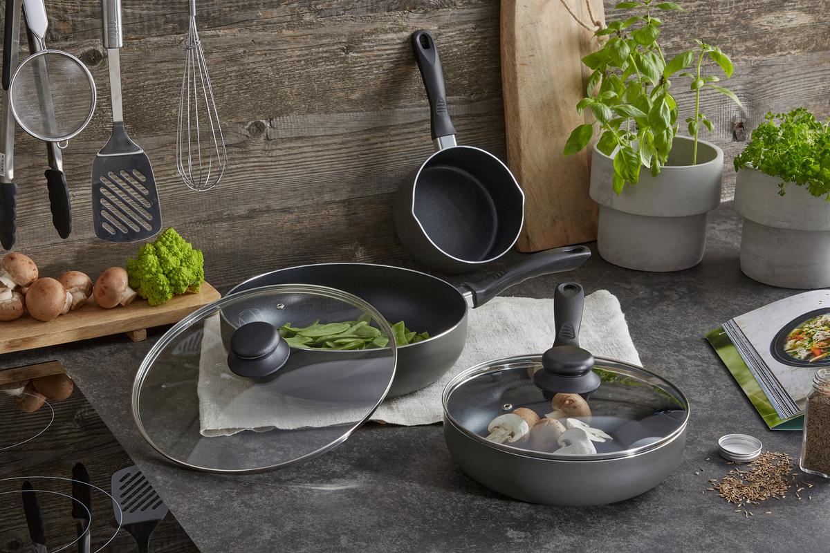 Pfanne Reventon D/h: Ca. 24/6,6cm Aluminium, Mit Deckel - Anthrazit, KONVENTIONELL, Glas/Metall (43/24/6,6cm) - Riess