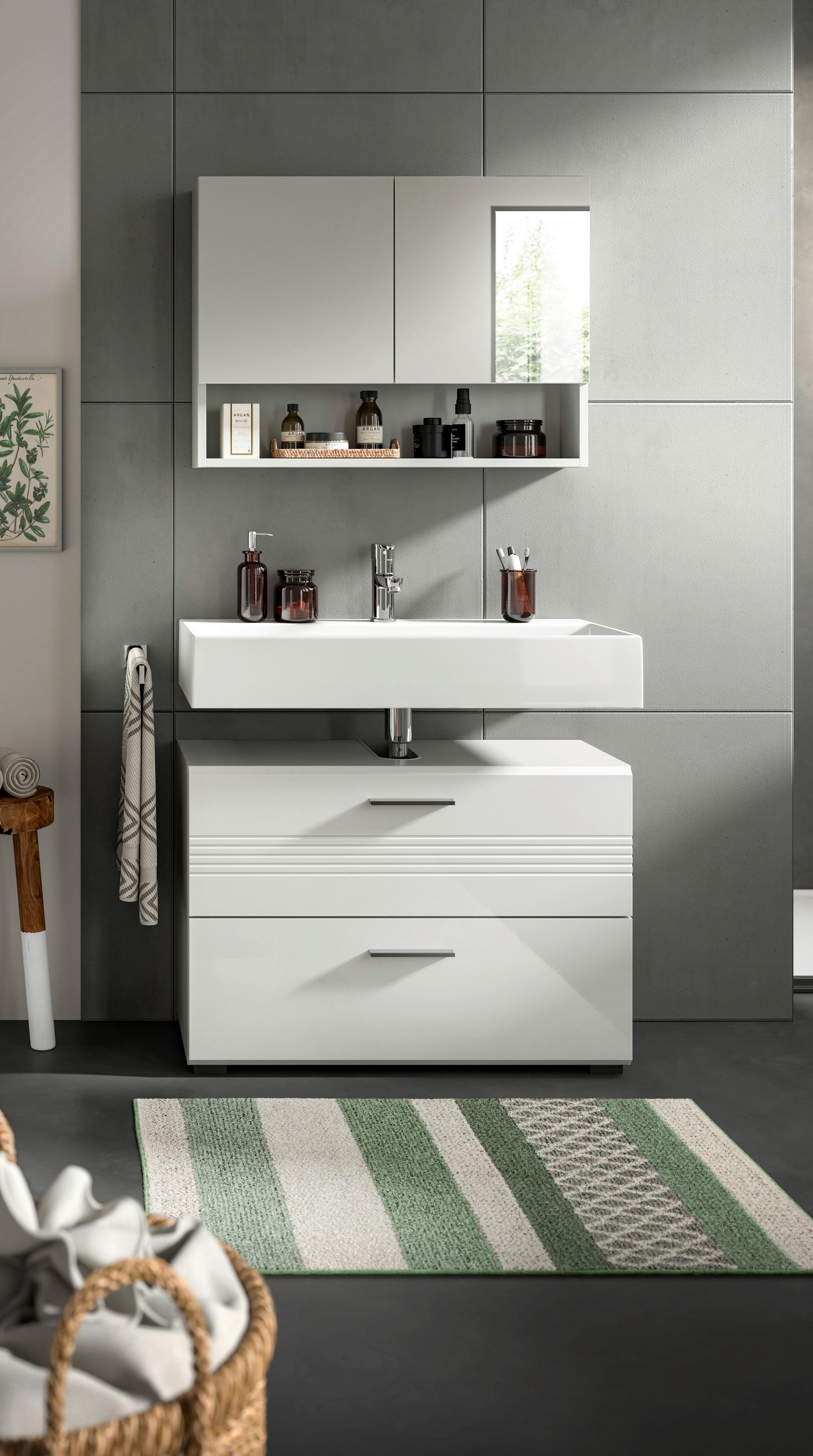 Badezimmer Copa Grau Weiß Hg B: 80 Cm - Weiß Hochglanz/Schwarz, MODERN, Holzwerkstoff (80cm) - MID.YOU