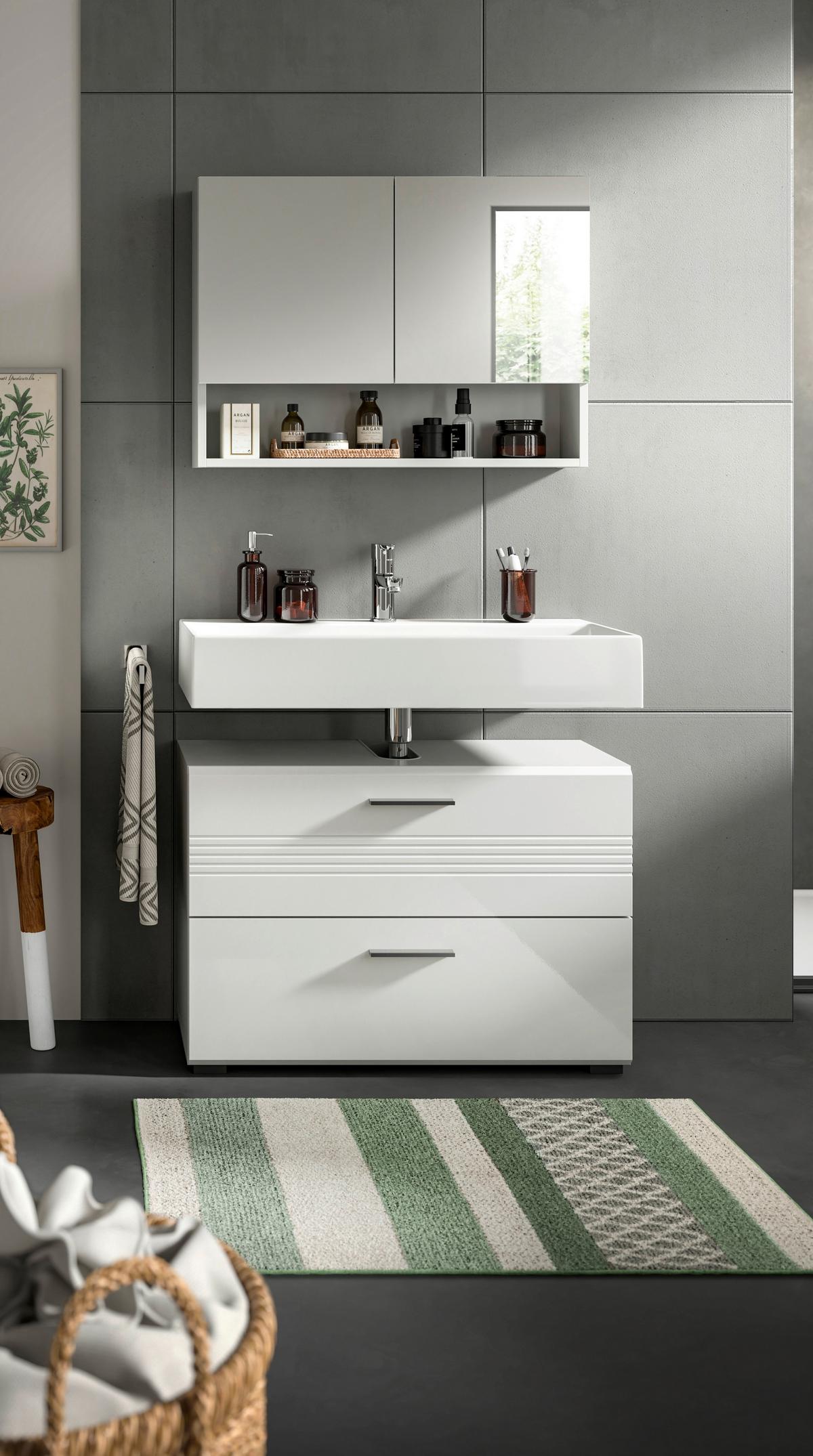 Badezimmer Copa Grau Weiß Hg B: 80 Cm - Weiß Hochglanz/Schwarz, MODERN, Holzwerkstoff (80cm) - MID.YOU