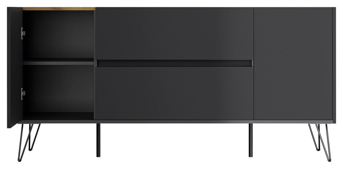 Sideboard Posseik Industrial Graphitfarben/Eiche B: 155 cm - Eichefarben/Schwarz, Design, Holzwerkstoff (155/75,8/42cm) - MID.YOU