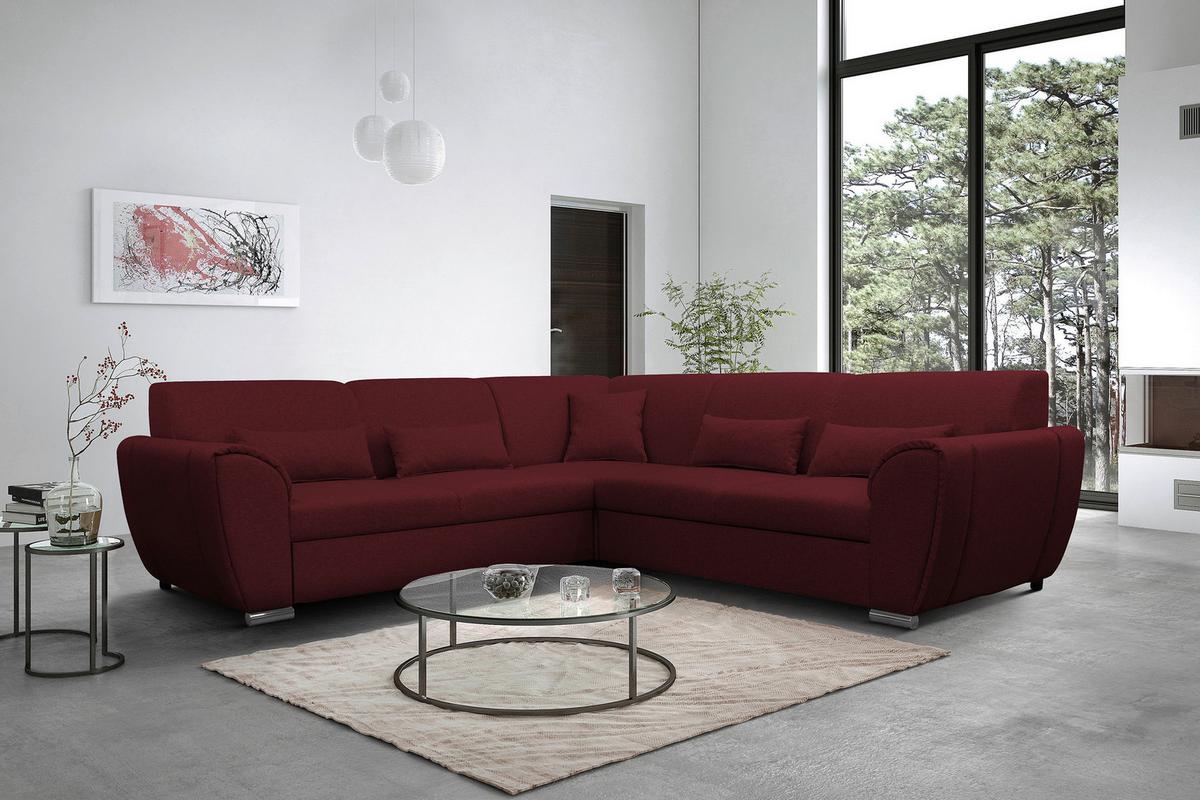 Ecksofa Delux Dunkelrot Mit Schlaffunktion Ottomane Links - Silberfarben/Dunkelrot, Design, Textil (266/266cm) - Livetastic