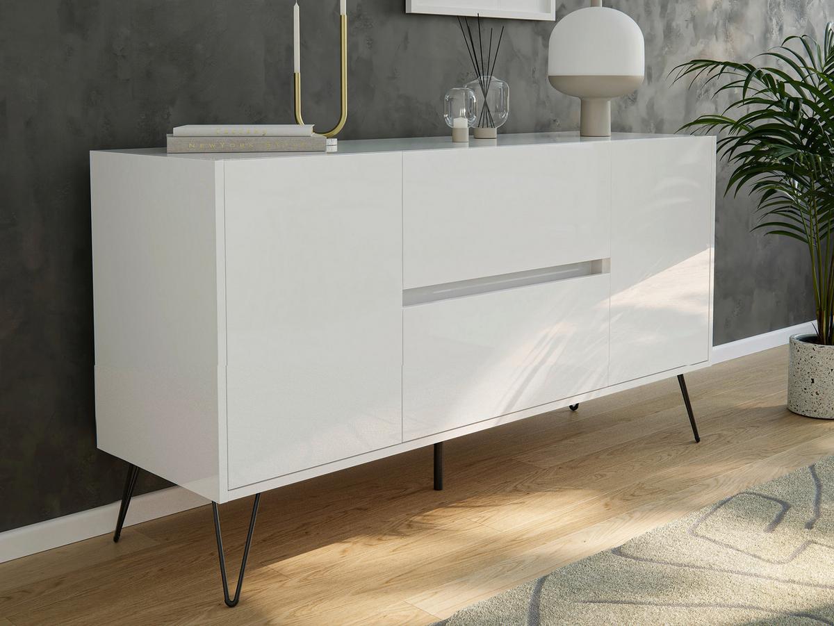 Sideboard Posseik Industrial Weiß B: 139 cm - Weiß Hochglanz/Schwarz, Design, Holzwerkstoff (139/75,8/42cm) - MID.YOU