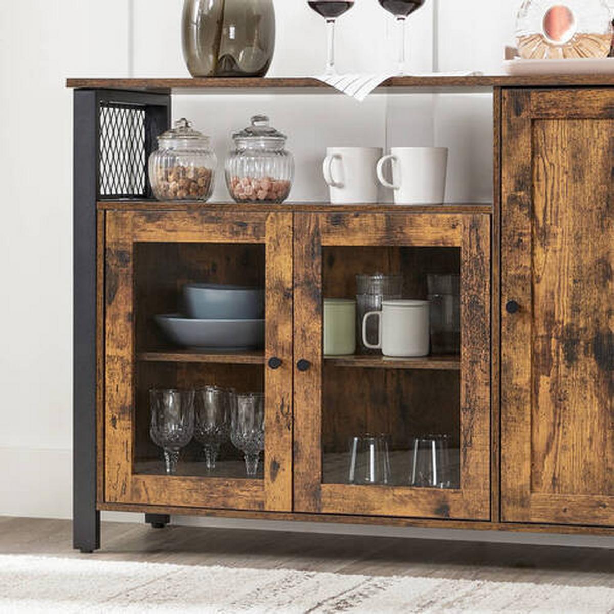 Kommode B: 110 cm Braun/Schwarz - Schwarz/Braun, Trend, Glas/Holzwerkstoff (110/75/33cm) - Boxxx