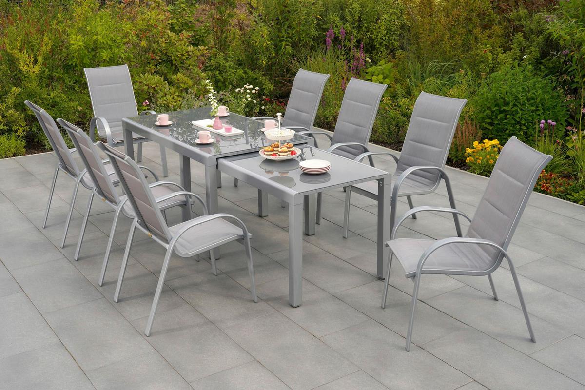 Gartentisch Ausziehbar Flex Metall L 160 Cm - Silberfarben, MODERN, Glas/Metall (160/78/75cm) - Gardenson