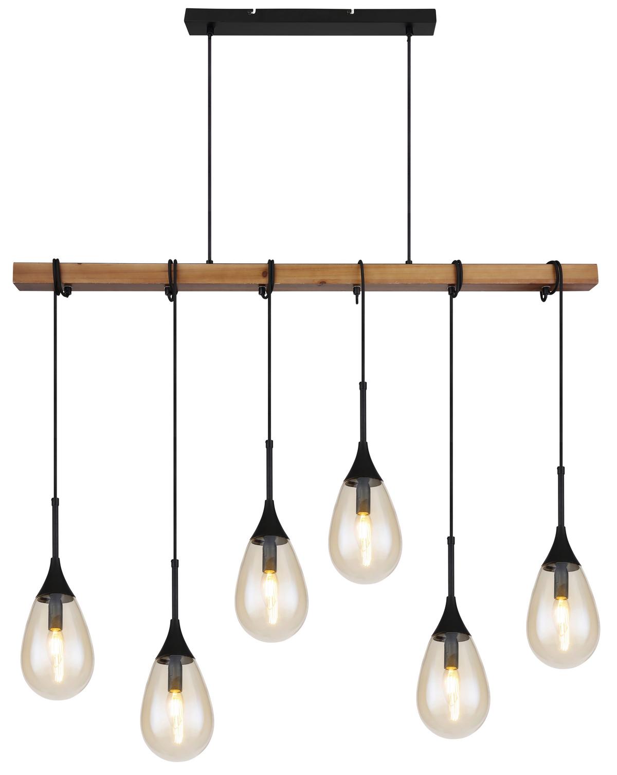 Hängeleuchte 15567-6 - Schwarz/Braun, Natur, Glas/Holz (115/12/120cm) - Globo
