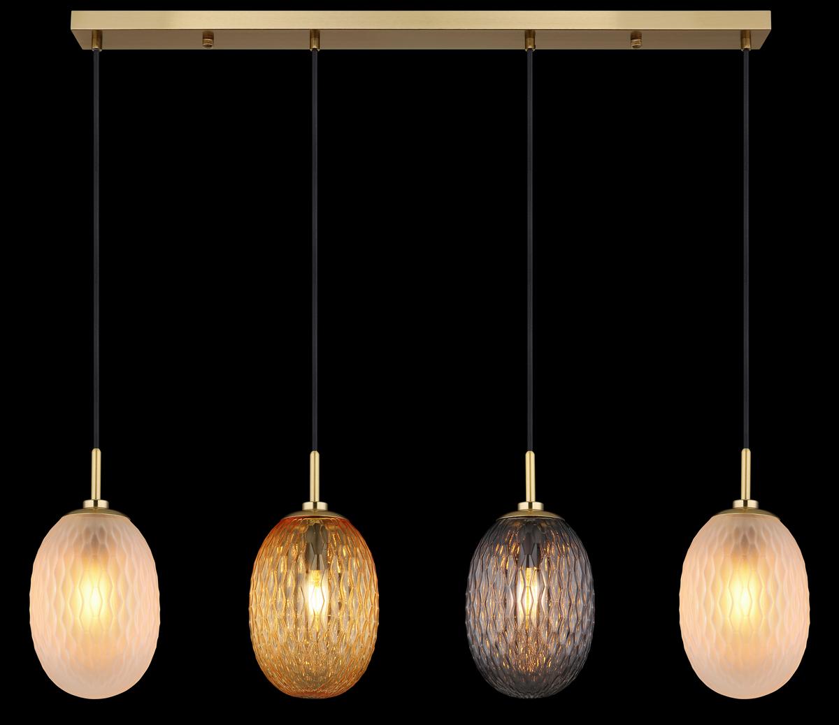 Hängeleuchte 15899-4h - Goldfarben/Schwarz, Basics, Glas/Textil (96/15/120cm) - Globo