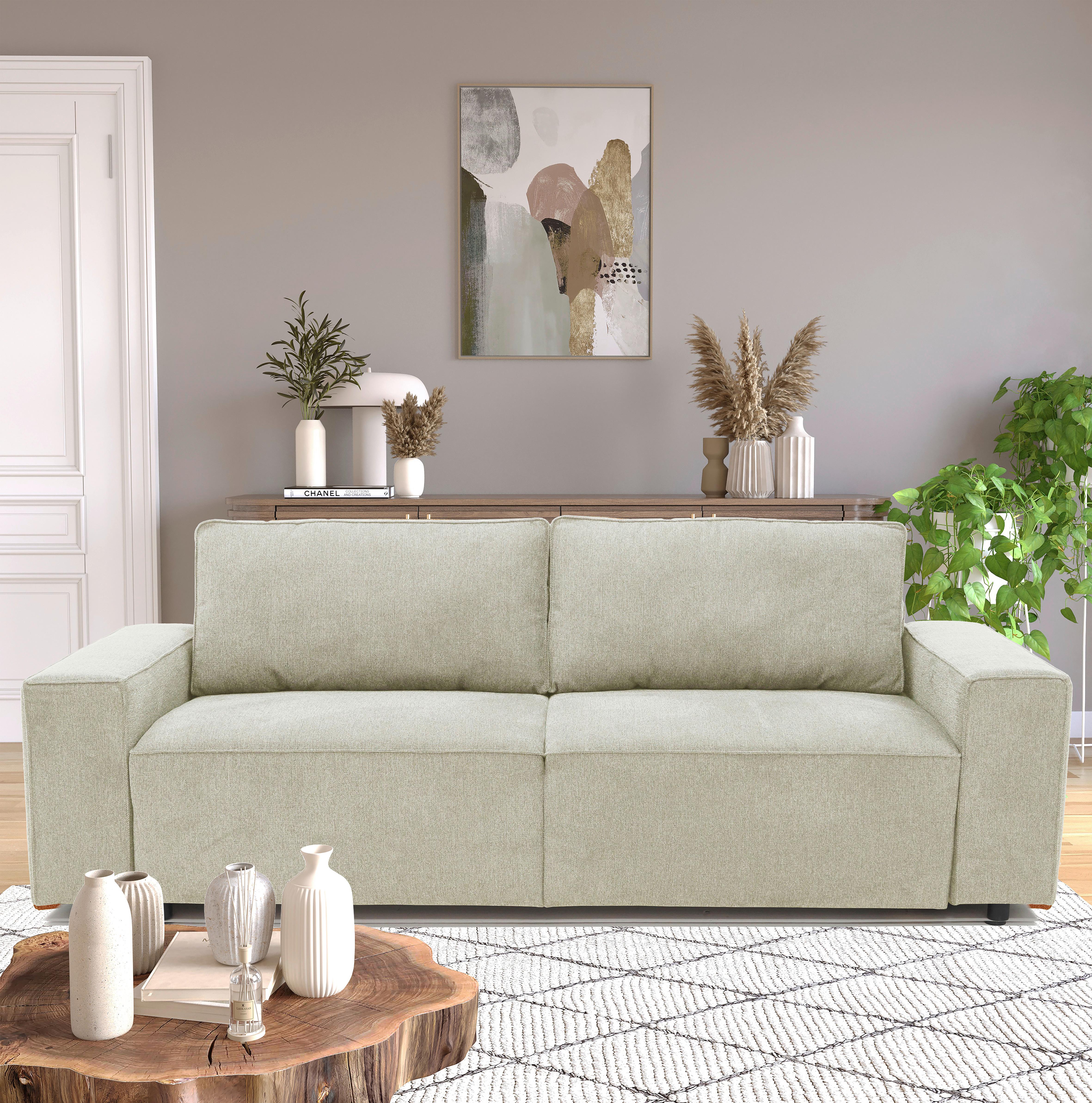 Schlafsofa Josh - Beige/Schwarz, Basics, Textil (239/85/86cm) - MID.YOU