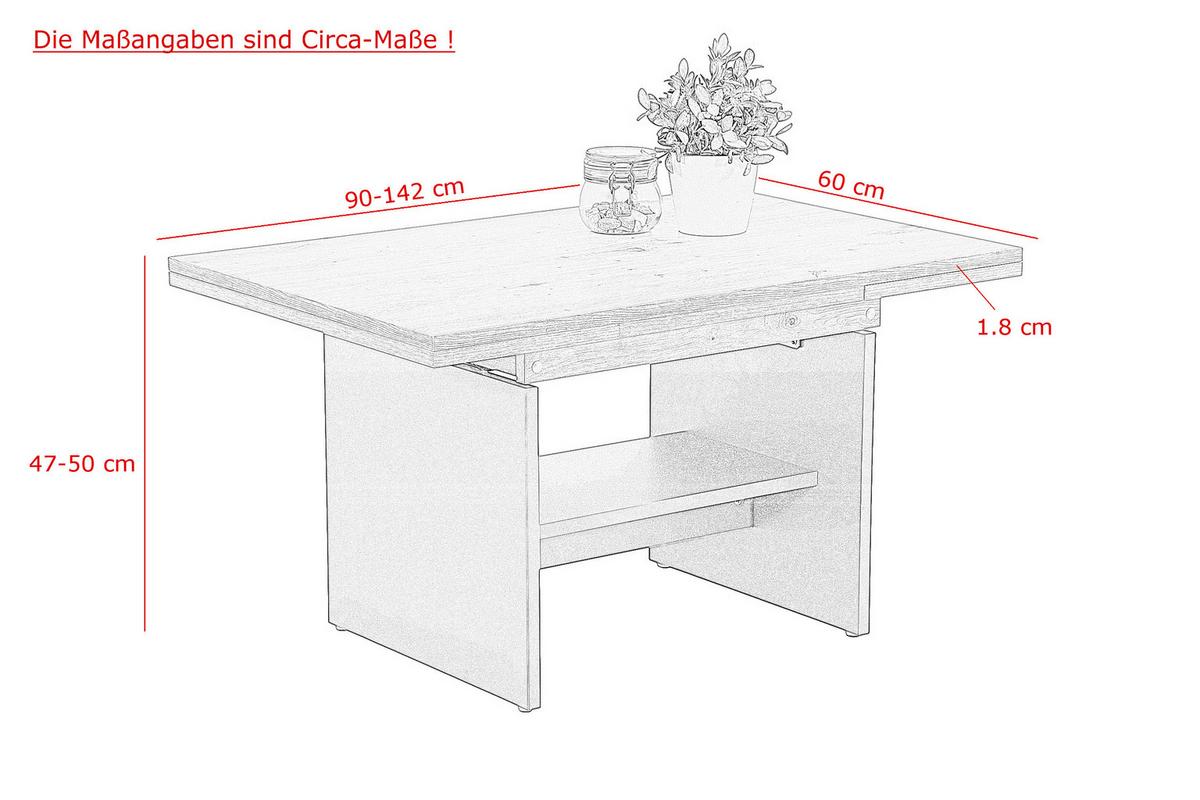 Couchtisch Marcel Eiche Dekor L: 90-142cm - Anthrazit/Eiche Artisan, Design, Holzwerkstoff (90-142/60/47-57cm) - Livetastic