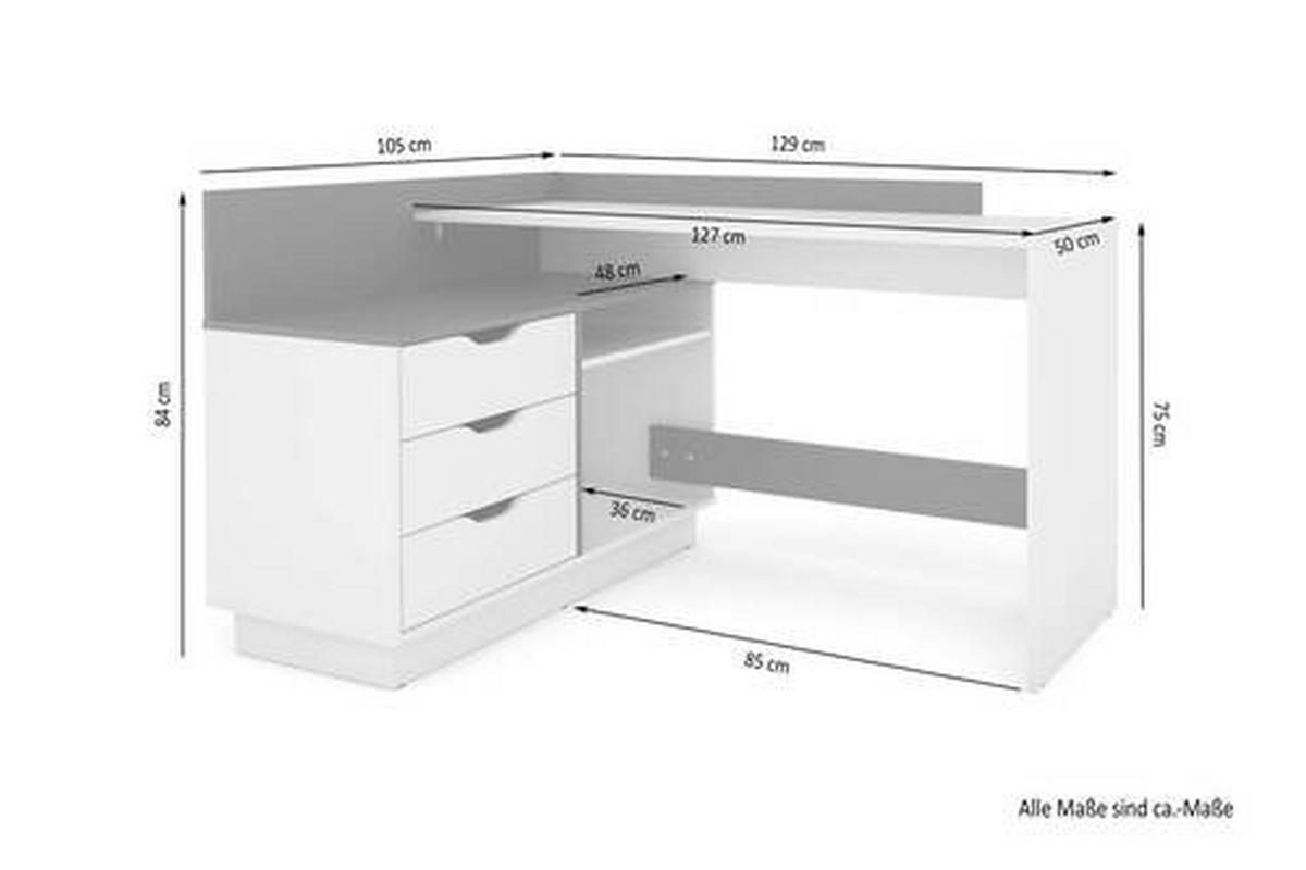 Eckschreibtisch Mit Stauraum B 105cm H 84cm Belfast - Anthrazit/Eiche Artisan, LIFESTYLE, Holzwerkstoff (129/105/84cm) - MID.YOU