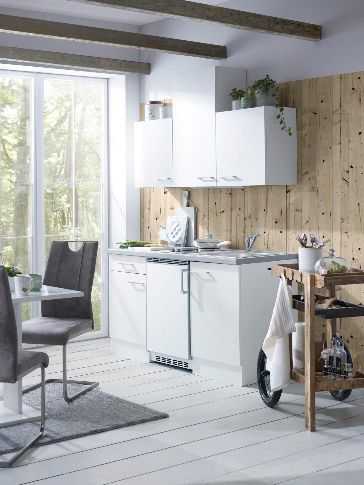 Minikuchyně NEO včetně spotřebičův a dřezu - bílá, Moderní, kompozitní dřevo (150cm) - FlexWell