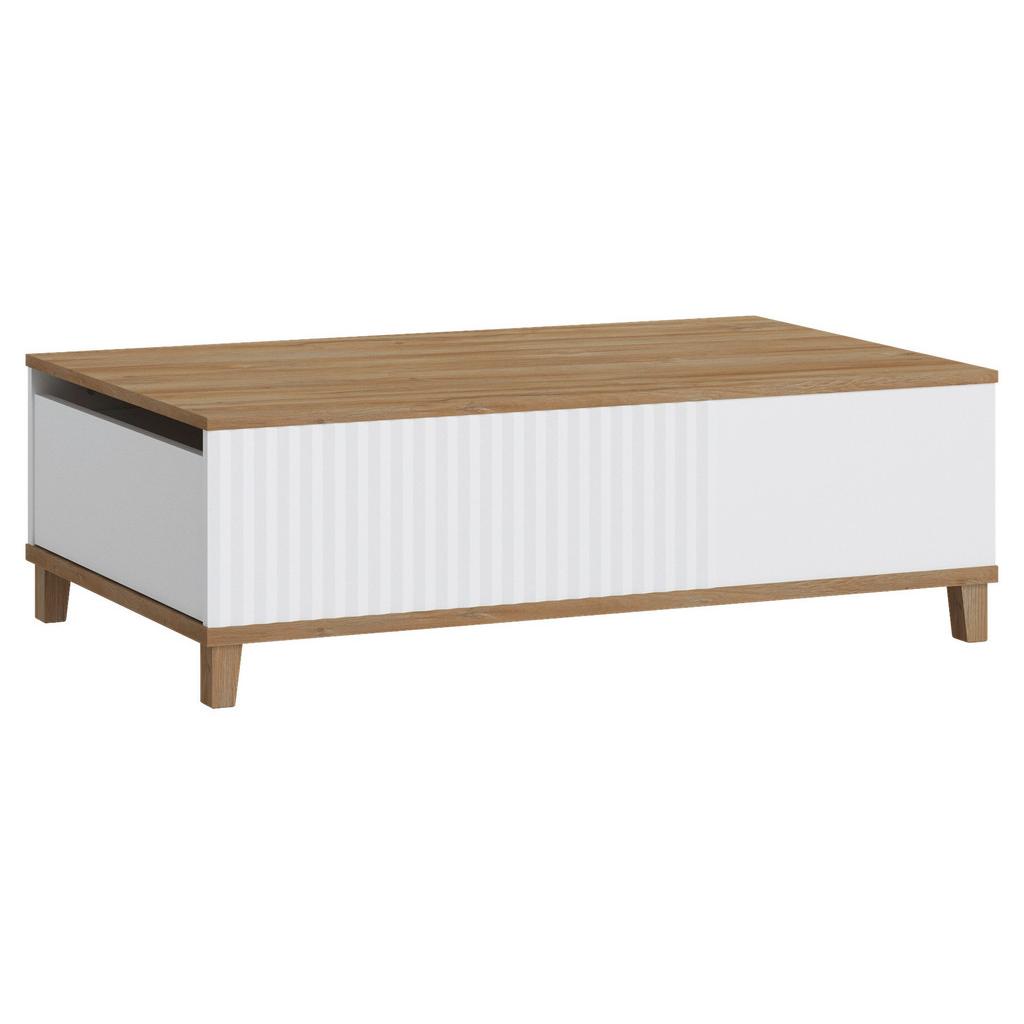 Couchtisch Plissee Alpin Weiß Grandson Eiche B: 110 cm