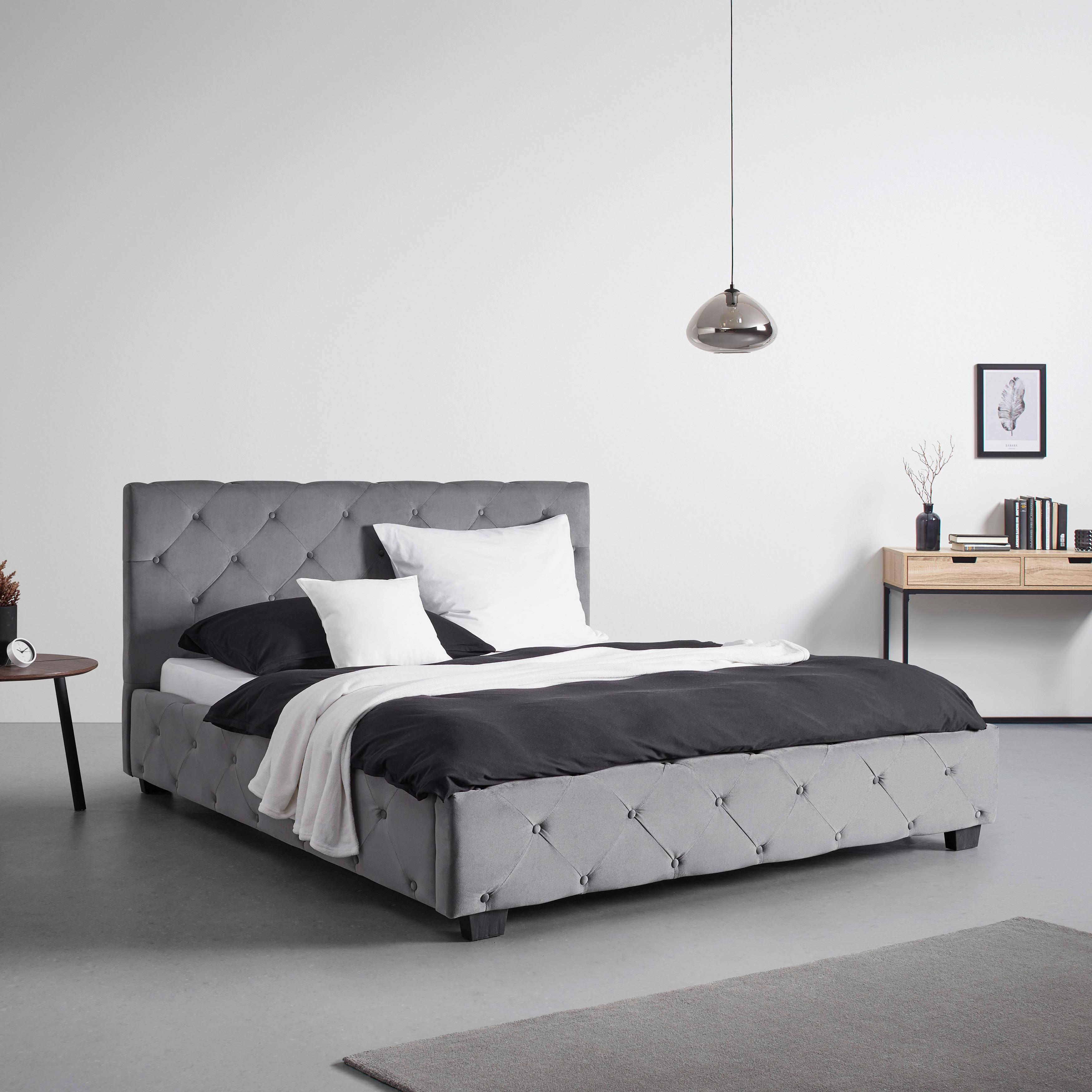 Nízka čalúnená posteľ LINA, 180x200 cm, sivá - čierna/sivá, Modern, kov/drevo (180/200cm) - Livetastic
