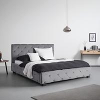 Nízká čalouněná postel LINA, 180x200 cm, šedá - šedá/černá, Moderní, kov/dřevo (180/200cm) - Livetastic